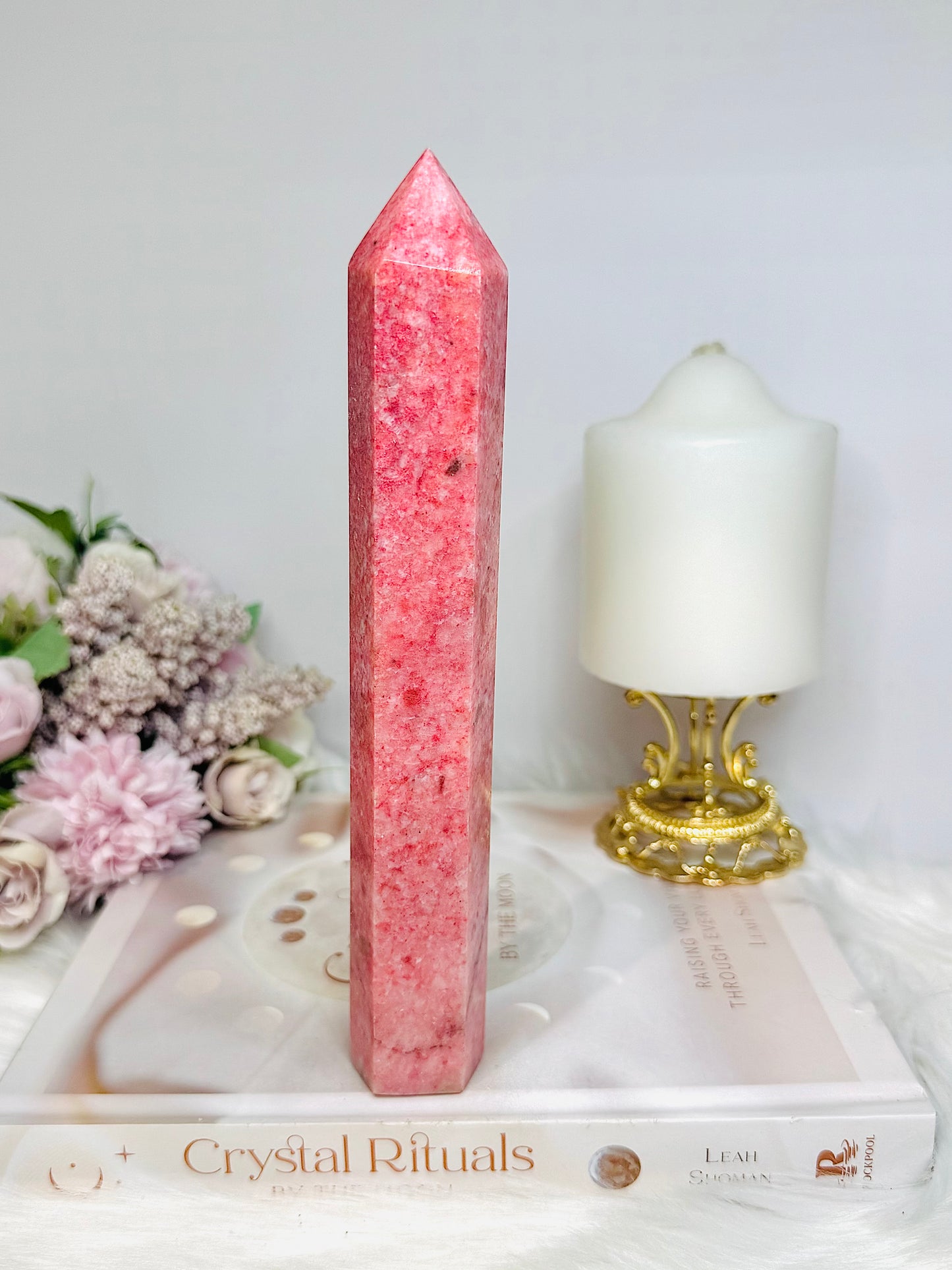 Large Thulite Tower with Epidote Inclusions 20cm