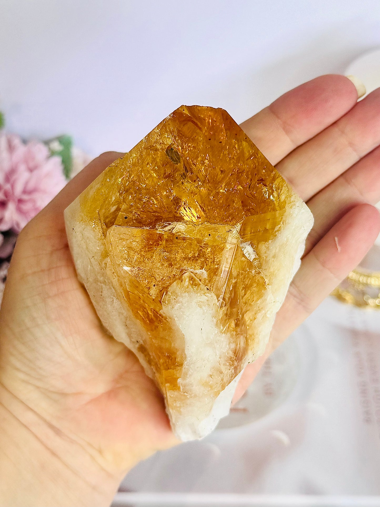 Incredible Large Citrine Freeform Full Of Rainbows On Custom Stand (Heat Treated)