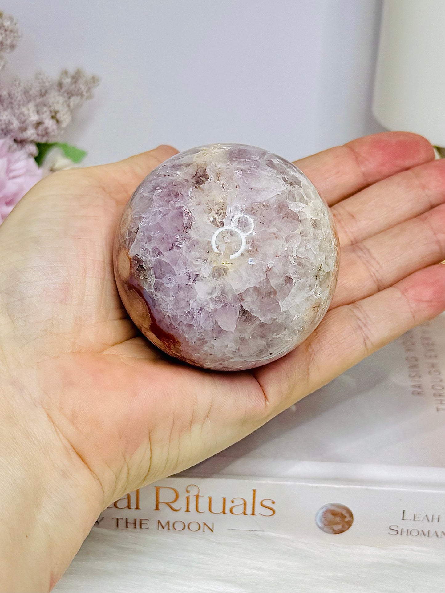 High Grade Pink Amethyst Sugar Druzy Sphere on Stand 281g