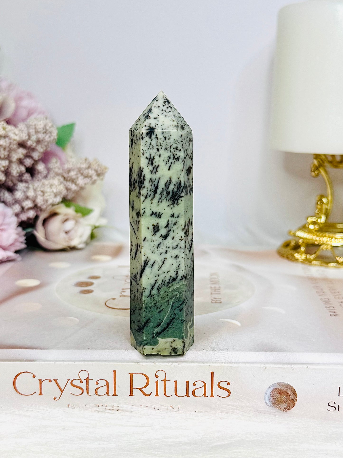 Green Dentrictic Agate Tower 9cm