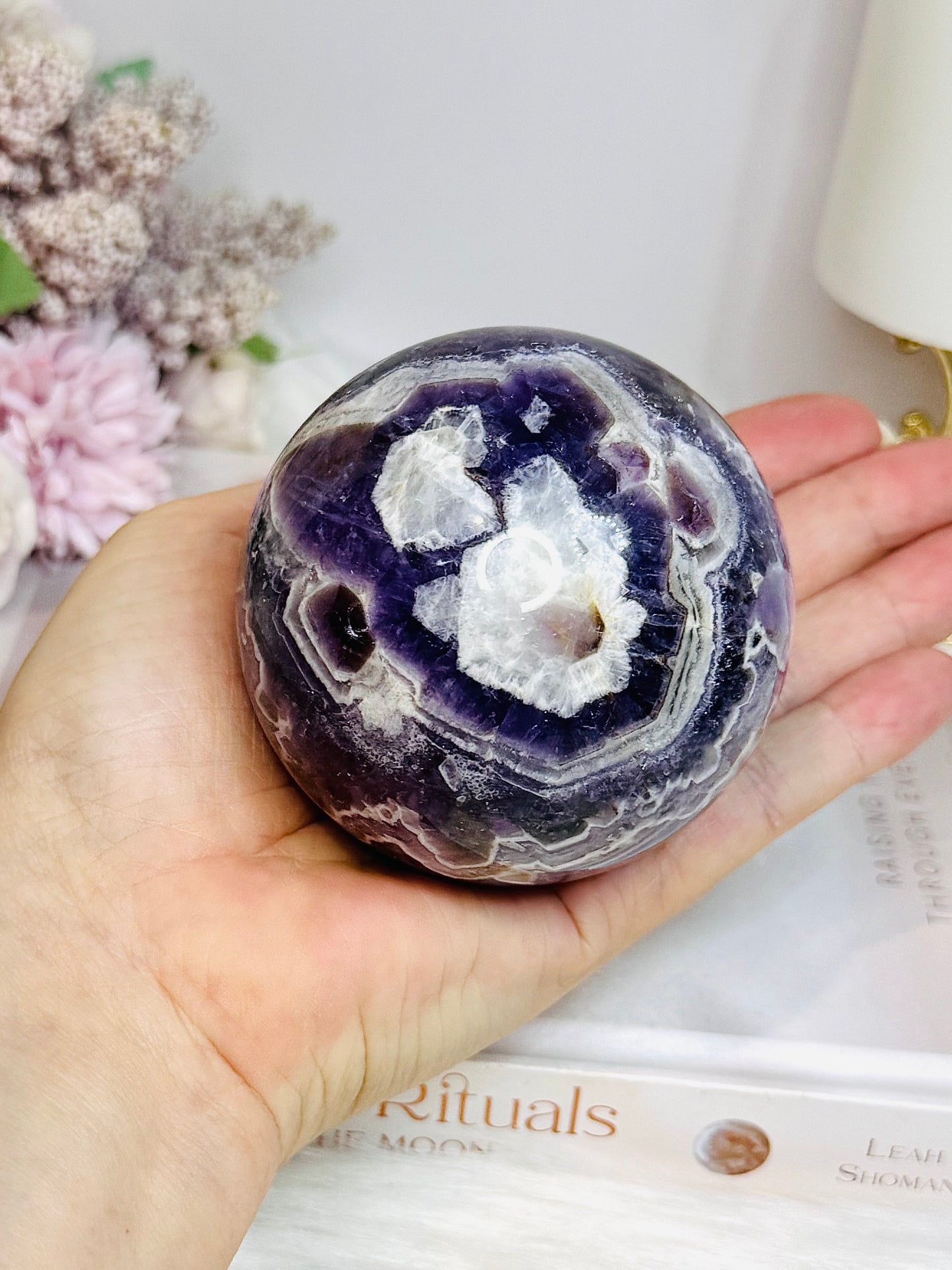 Large Chevron Amethyst Sphere on Stand 562g