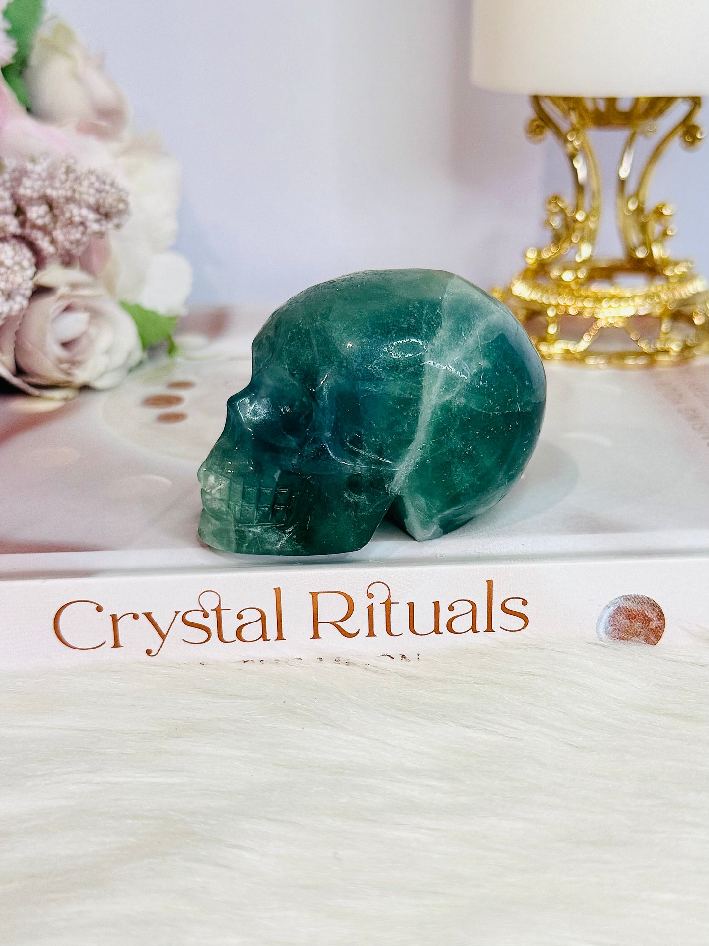 Beautiful Green Fluorite Carved Skull 7cm