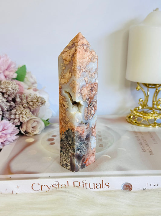 Unique Large 14cm Druzy Pink Agate Tower