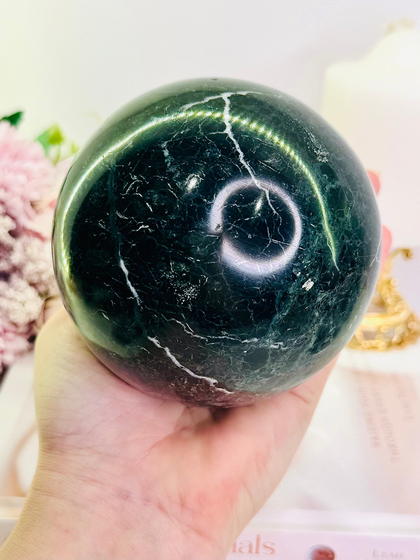 A Protective Stone ~ Huge 10cm 1.33KG Natural Black Onyx Polished Sphere On Stand