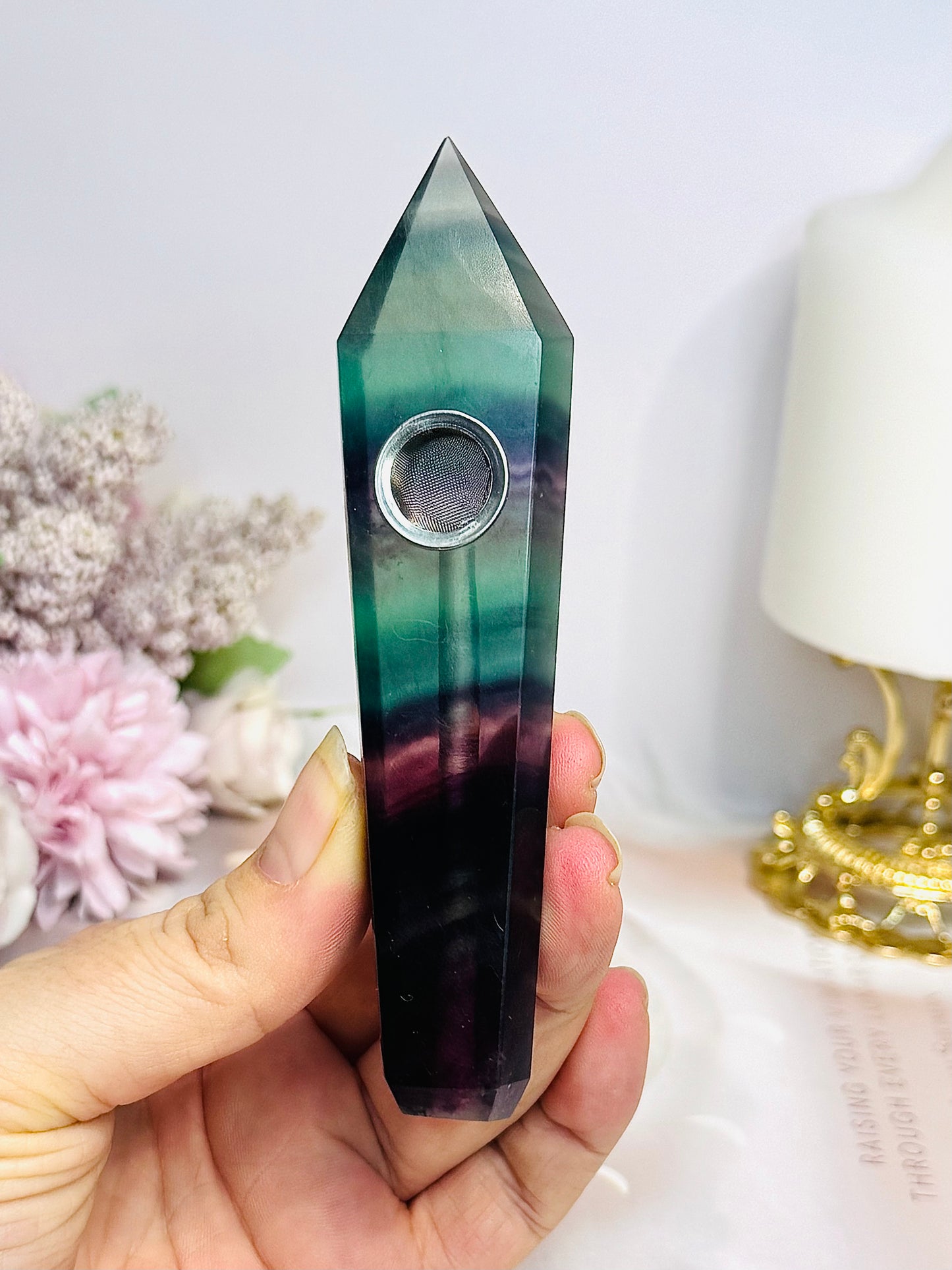 Rainbow Fluorite Carved Pipe 11.5cm