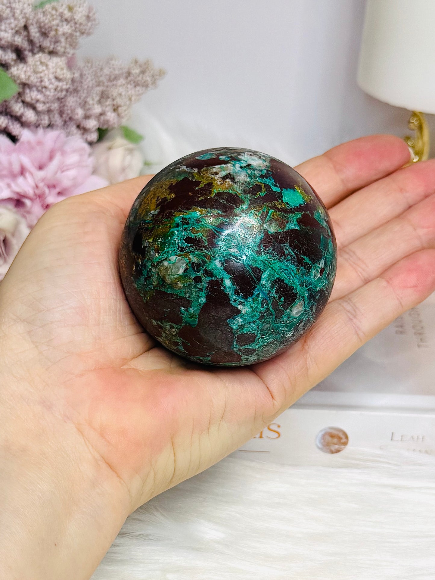 Large Natural Chrysocolla Sphere on Stand 327g