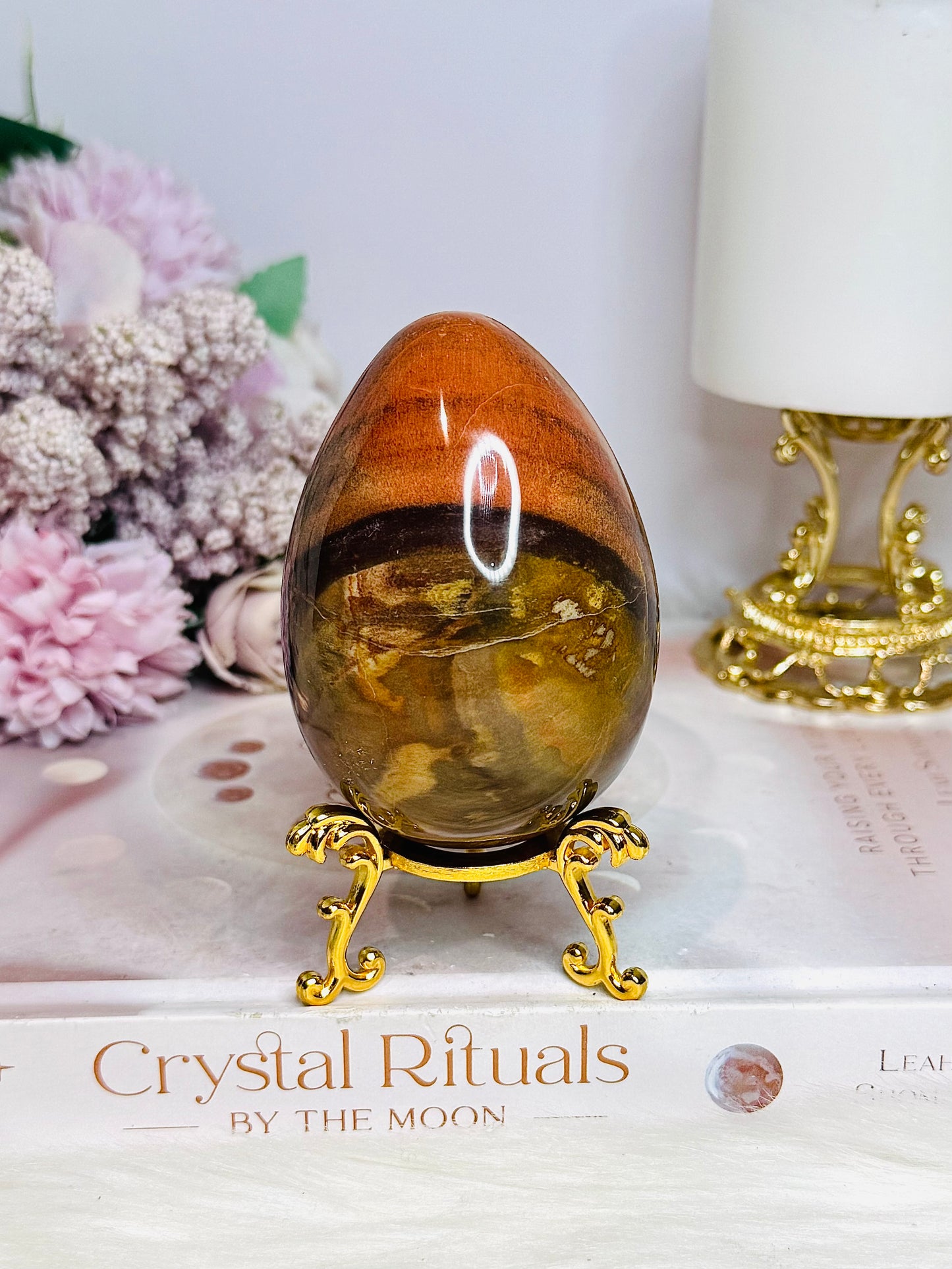 Large Polychrome Jasper Egg on Stand 296g