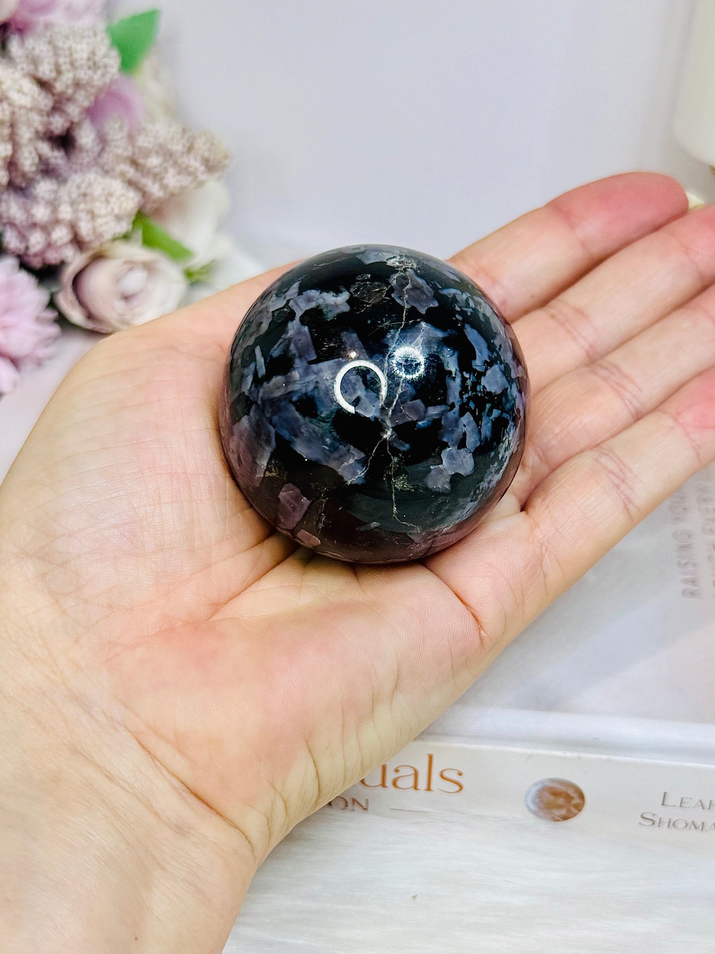 Mystic Merlinite | Indigo Gabbro Sphere On Stand 221g