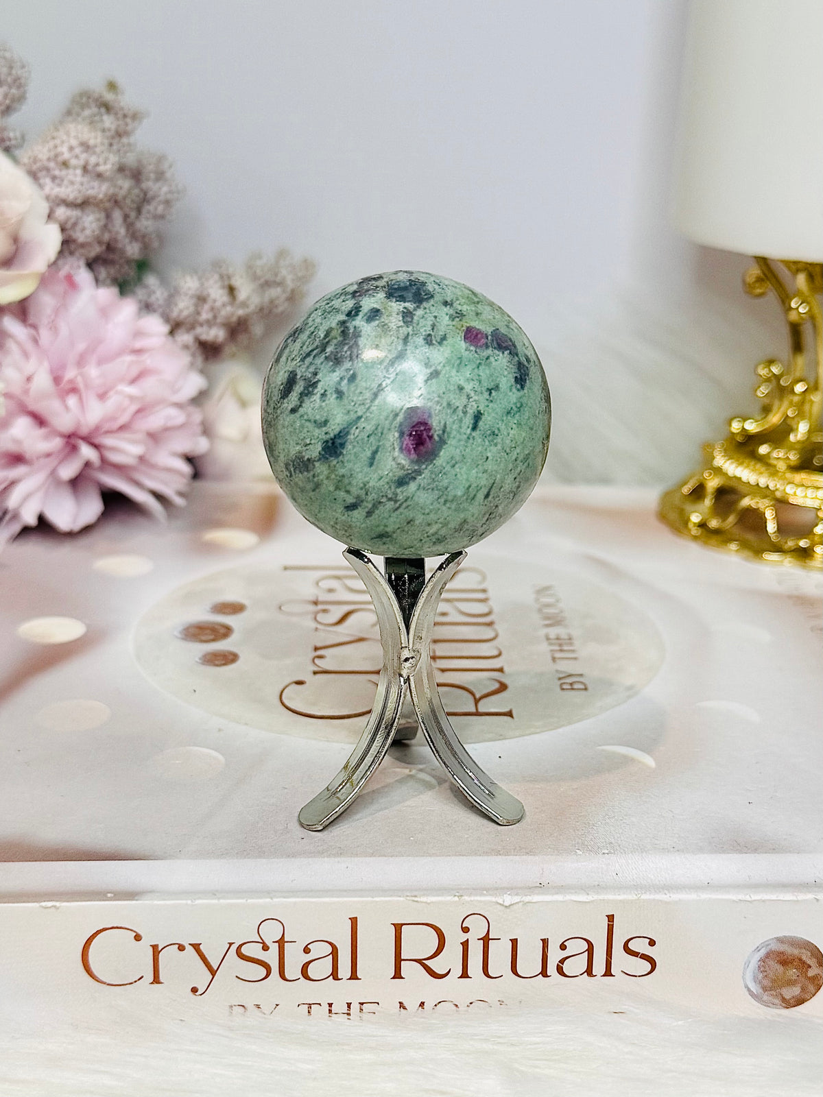 Ruby Fuchsite Sphere (UV Reactive) On Stand 92g