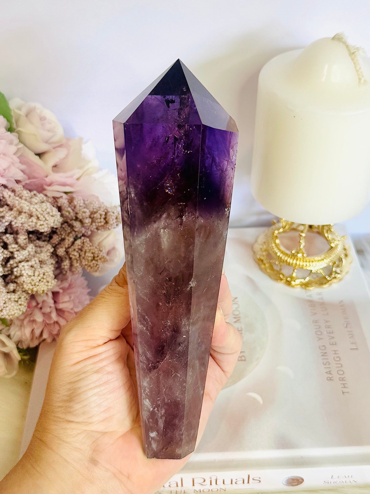 Wow!!! High Grade Large Amethyst Dragon Tooth Phantom Wand With Stunning Rainbows 18cm