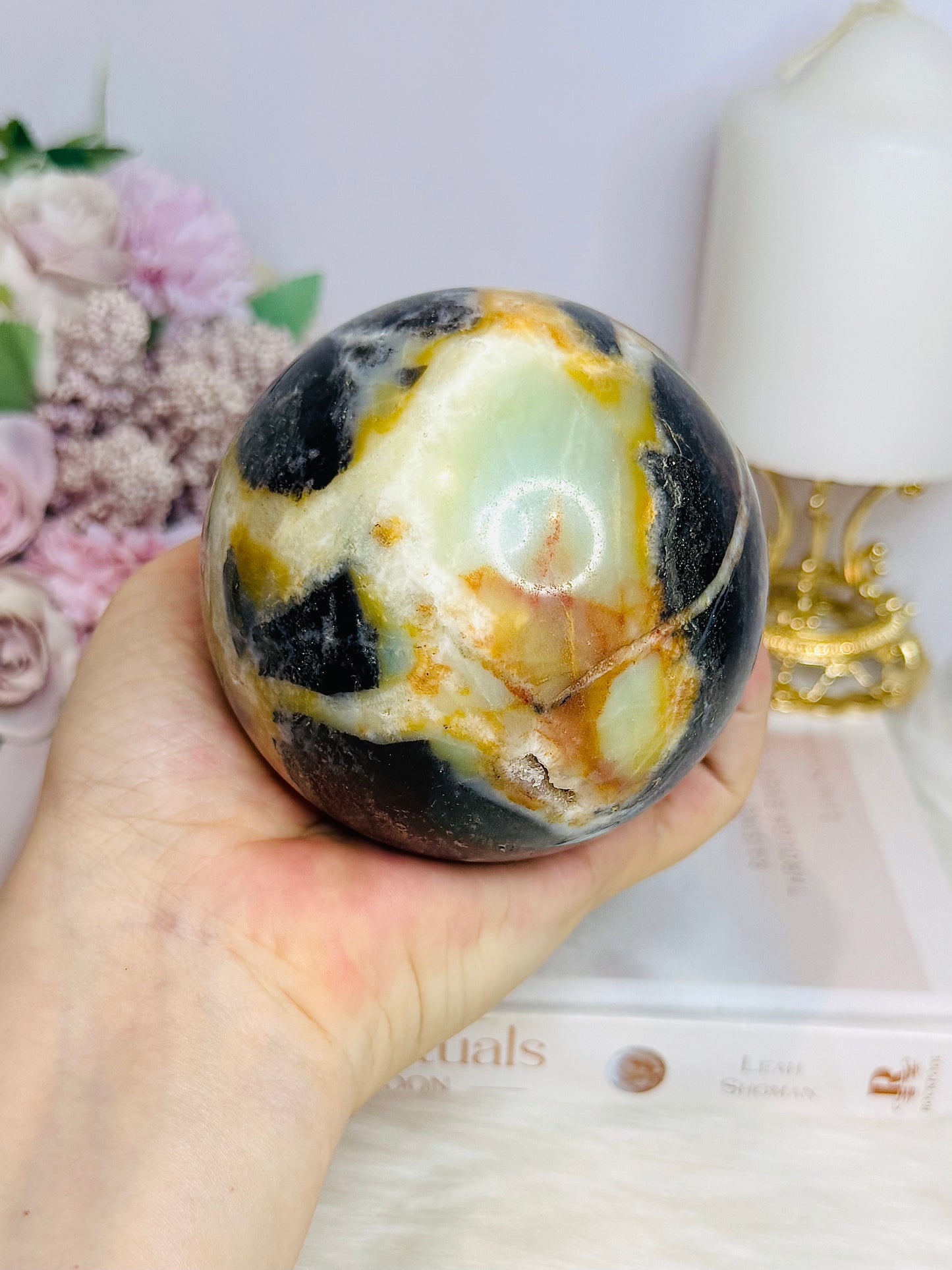 Large Sky Blue Quartz Sphere on Stand 853g