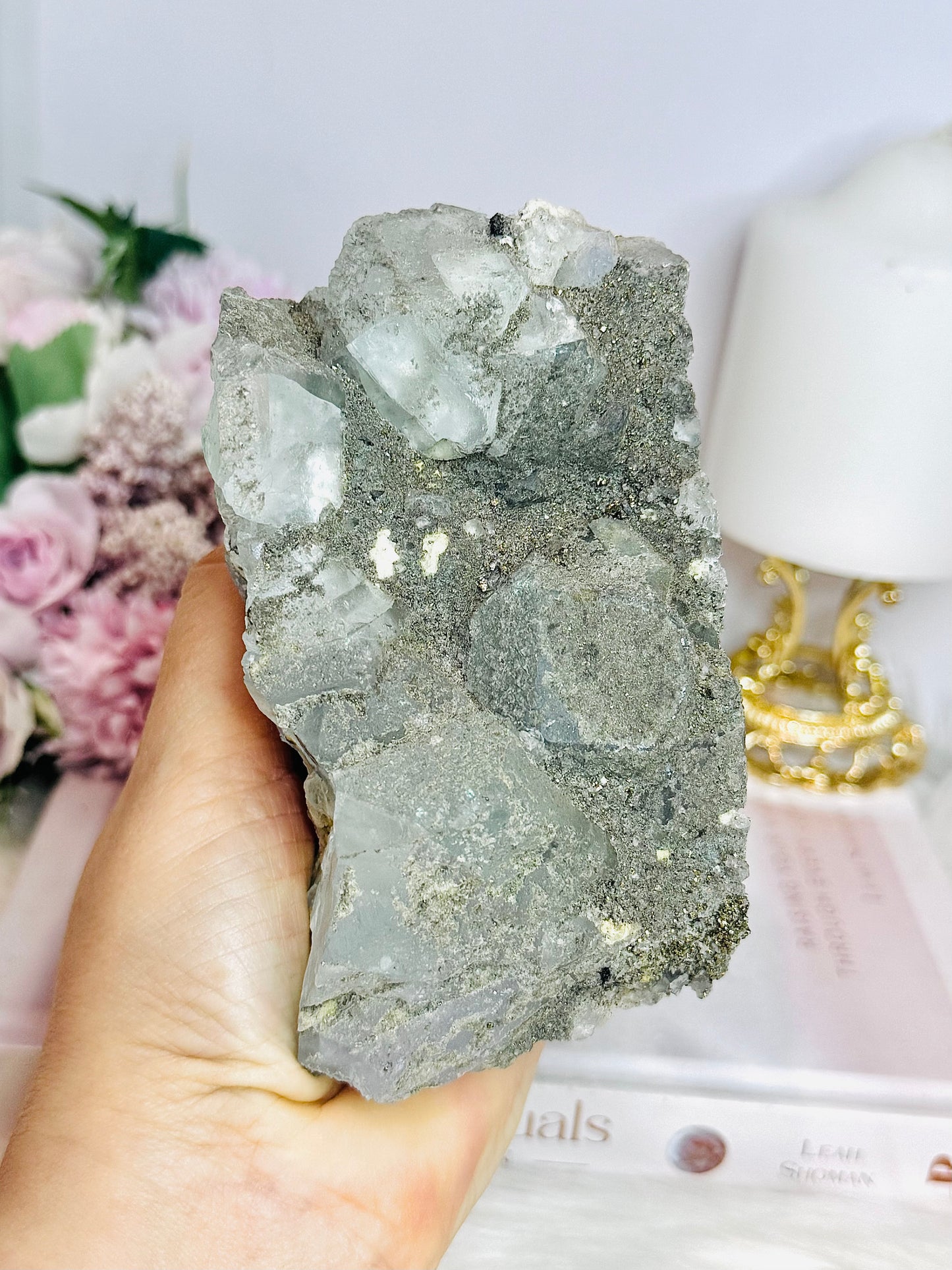 Rare Large Natural Blue Fluorite Specimen with Pyrite Inclusions 12cm 696g