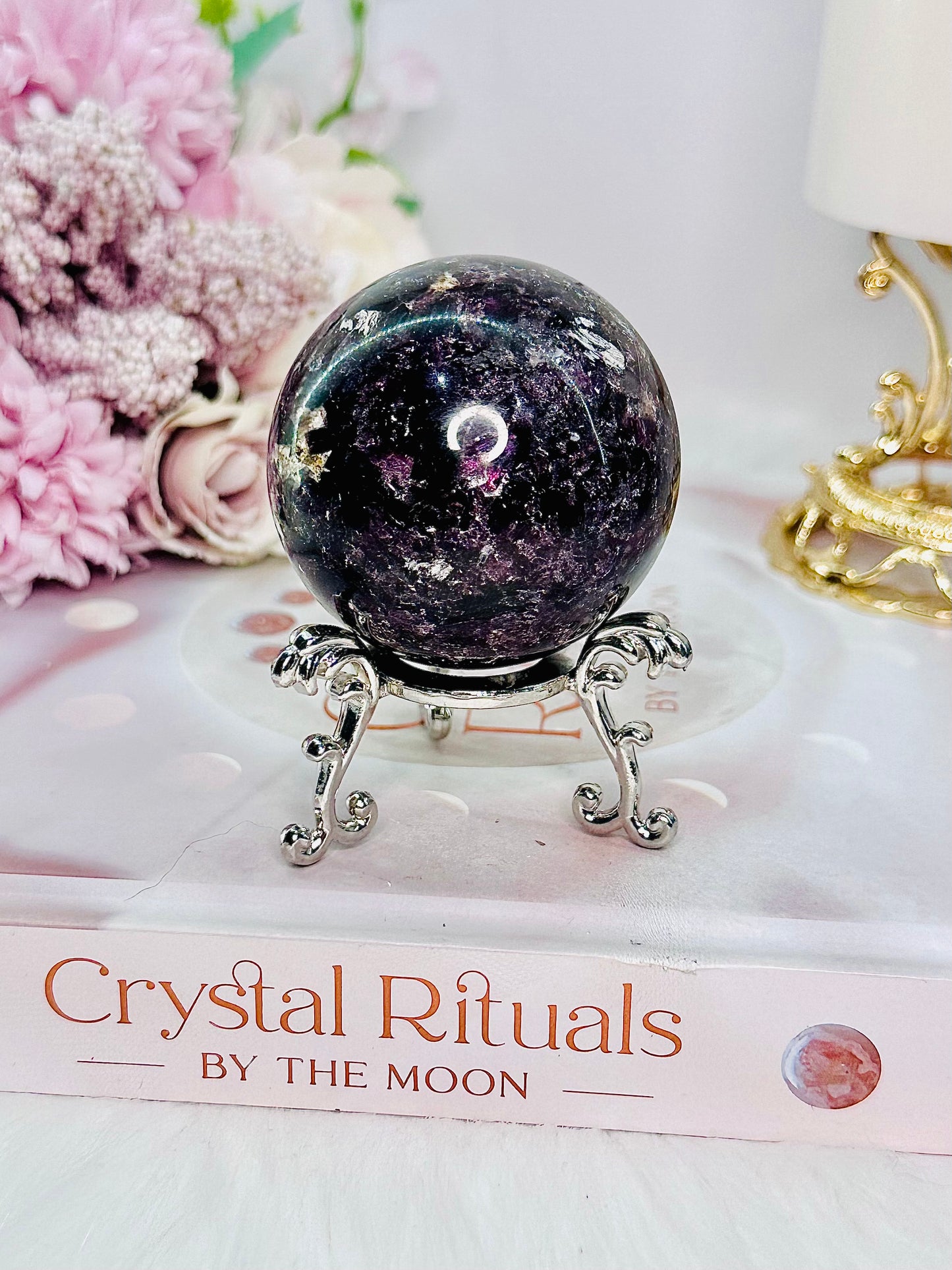 The Most Absolutely Divine Sparkling Purple Mica | Lepidolite Sphere 191grams On Stand