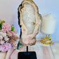 Large 26cm 908gram Pink Amethyst Druzy Slab on Stand