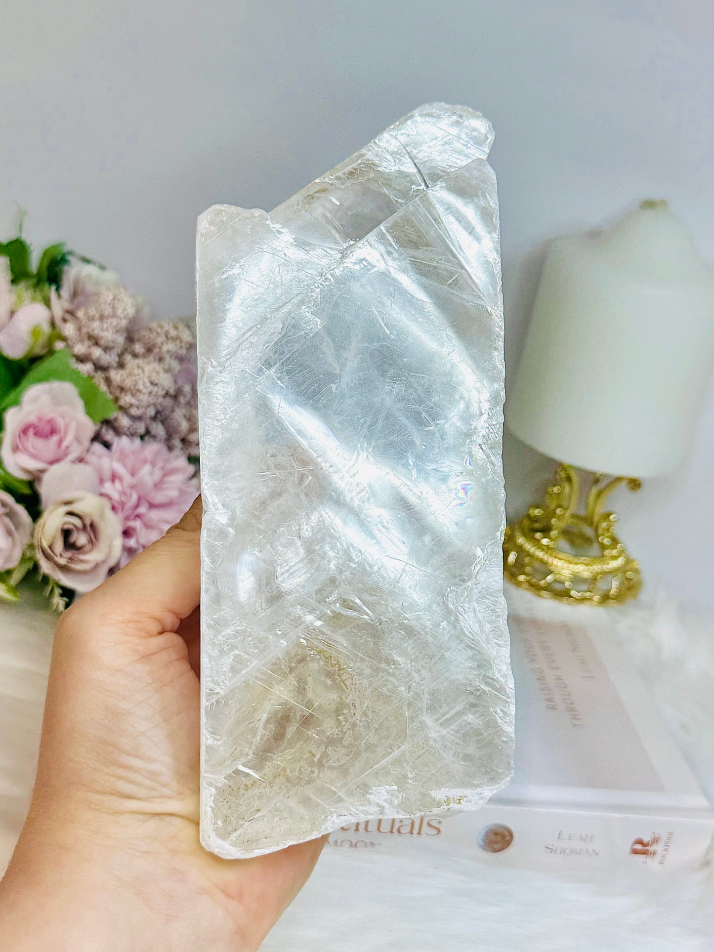 Large Natural Selenite On Timber Stand 21cm 1.1KG
