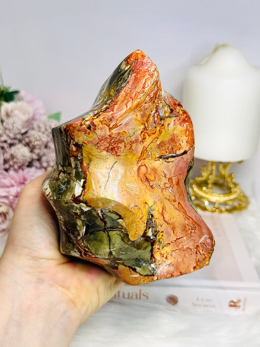 High Grade Ocean Jasper Carved Flame 13cm 1.1KG