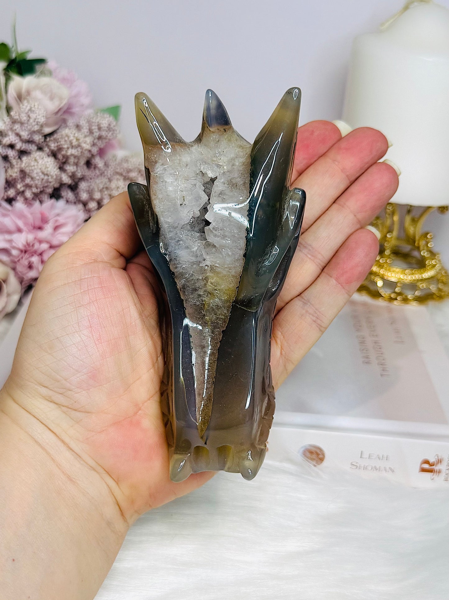 Large Druzy Agate Carved Dragon Head 12cm