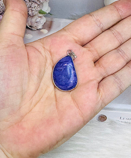 Purple Charoite Sterling Silver 925 Pendant In Gift Bag