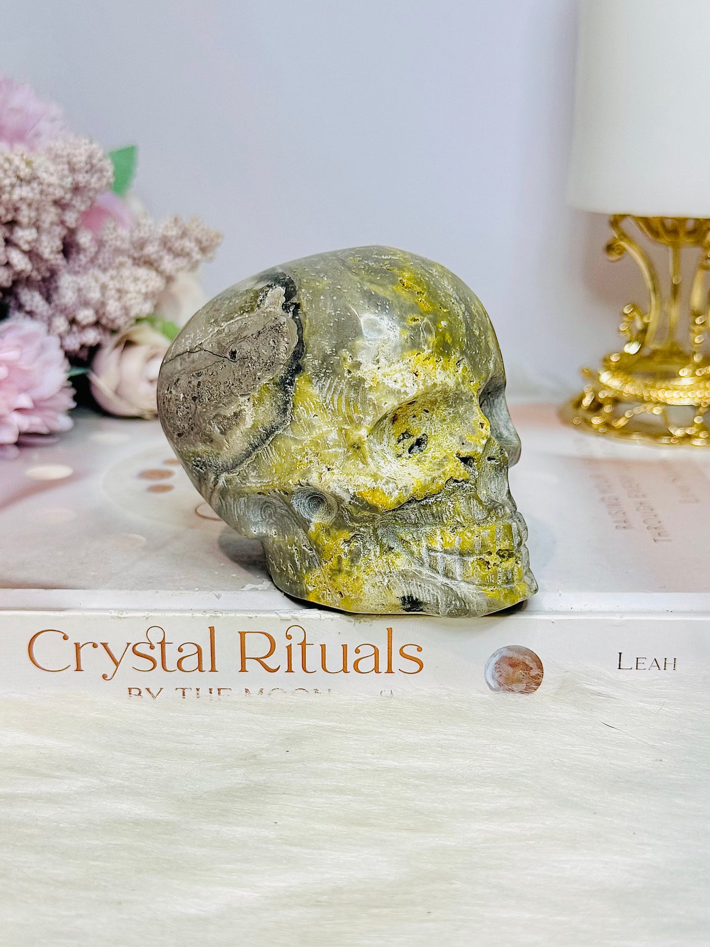 Bumblebee Jasper Carved Skull 8cm 442g