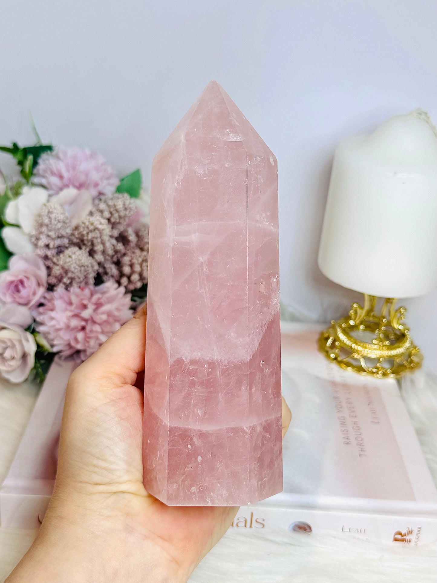Large Rose Quartz Chunky Tower 711g 17cm ~ Discounted as slight chip on tip