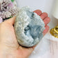 Large Blue Celestite Egg On Stand 521g