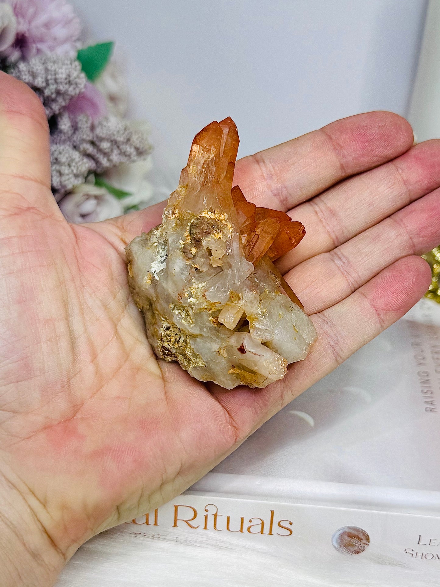 Natural Tangerine Quartz Cluster Specimen 92g