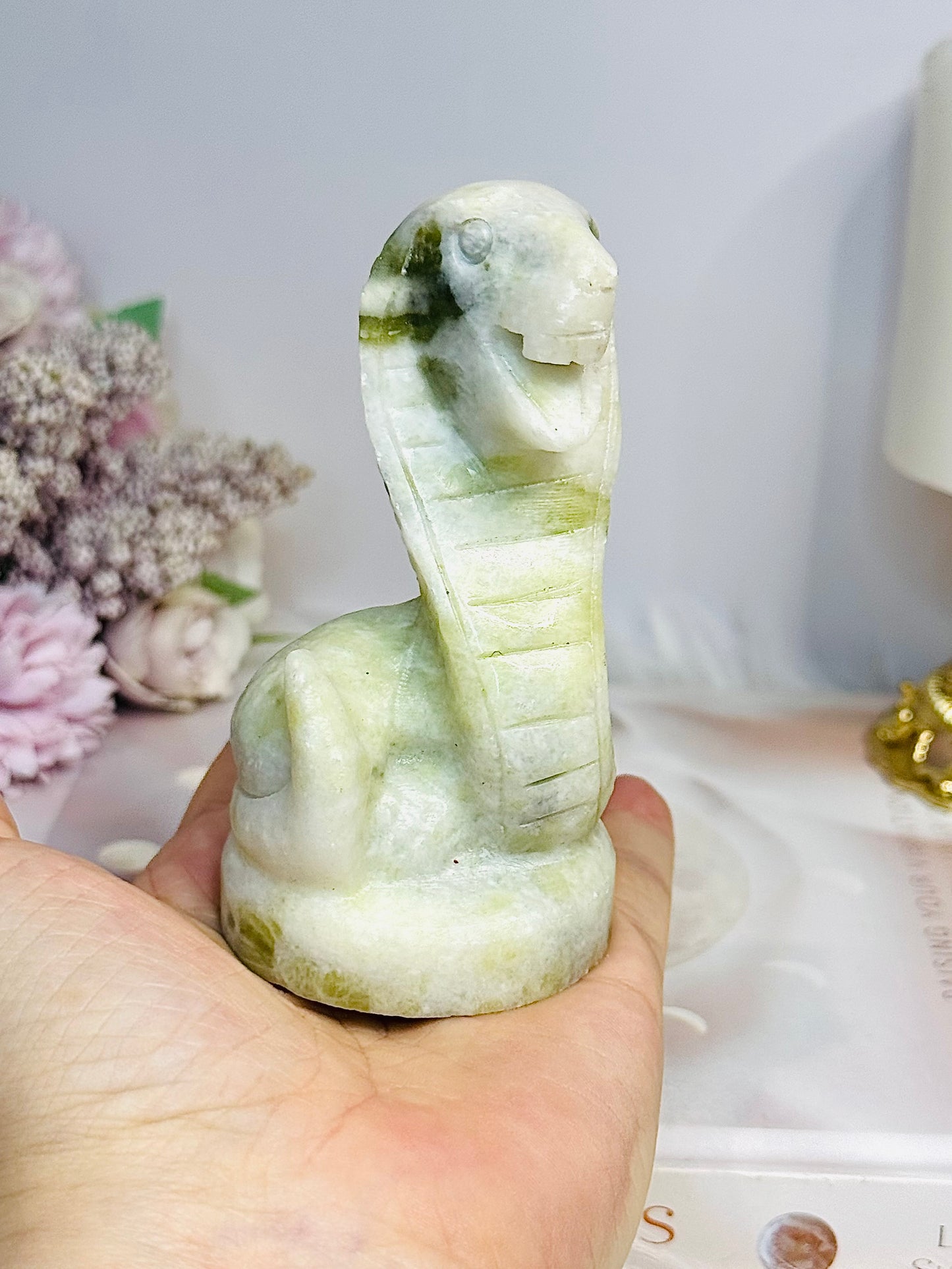 Green Jade King Cobra Snake Carving 9.5cm 243g