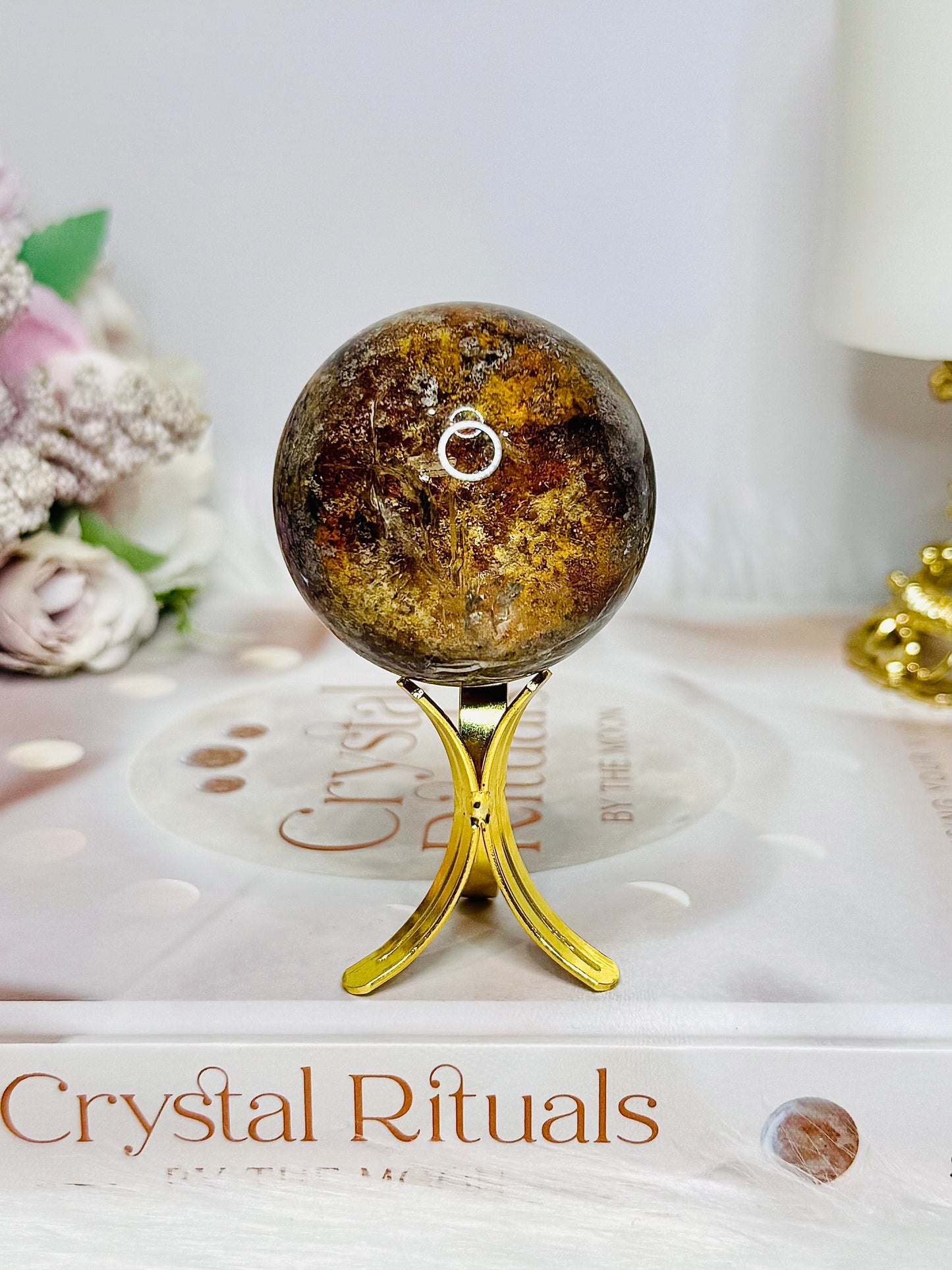 High Grade Garden Phantom Quartz | Lodolite Sphere on Stand 106g