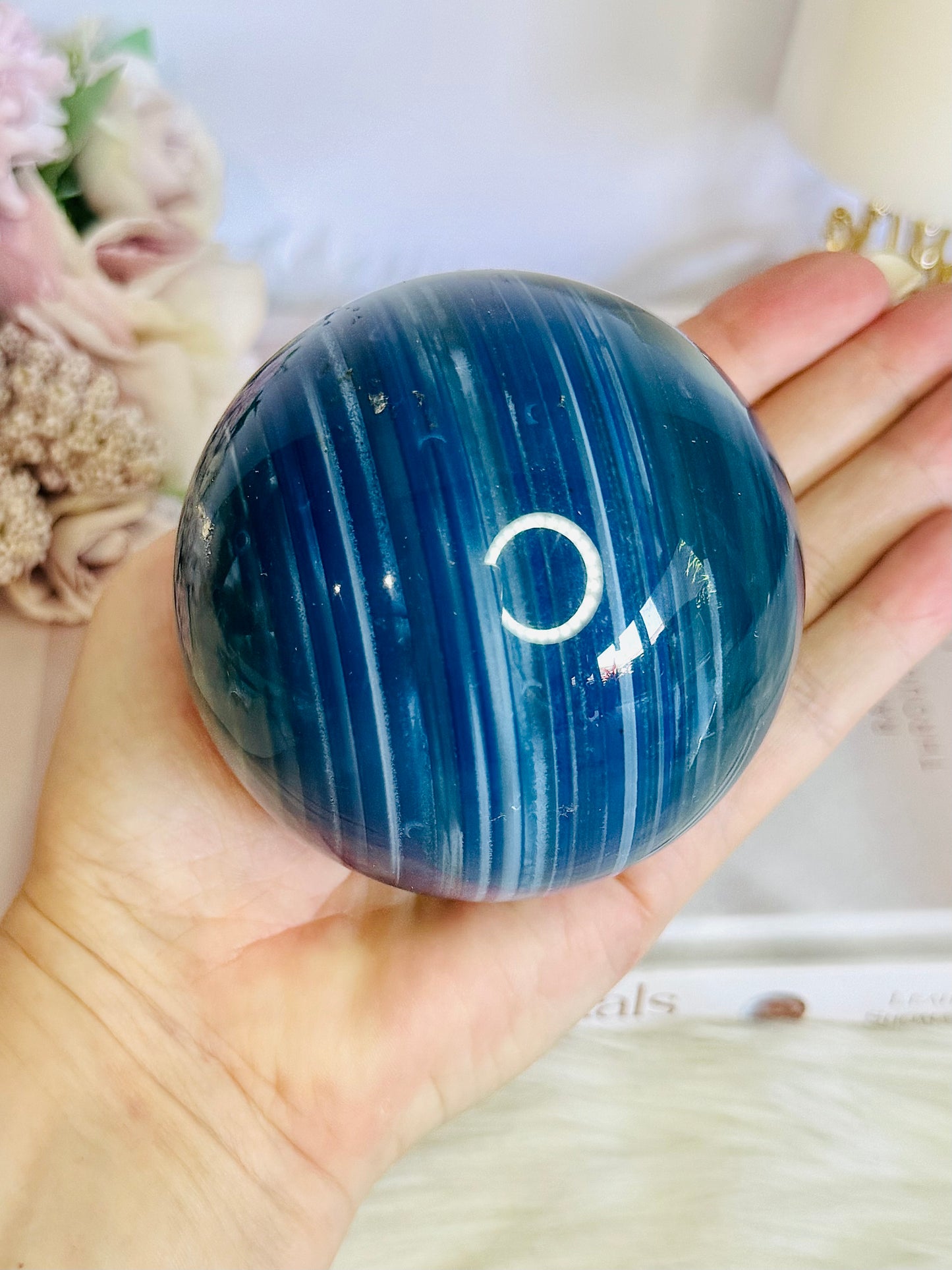 Gorgeous Large 702gram Blue Agate (dyed) Sphere On Stand