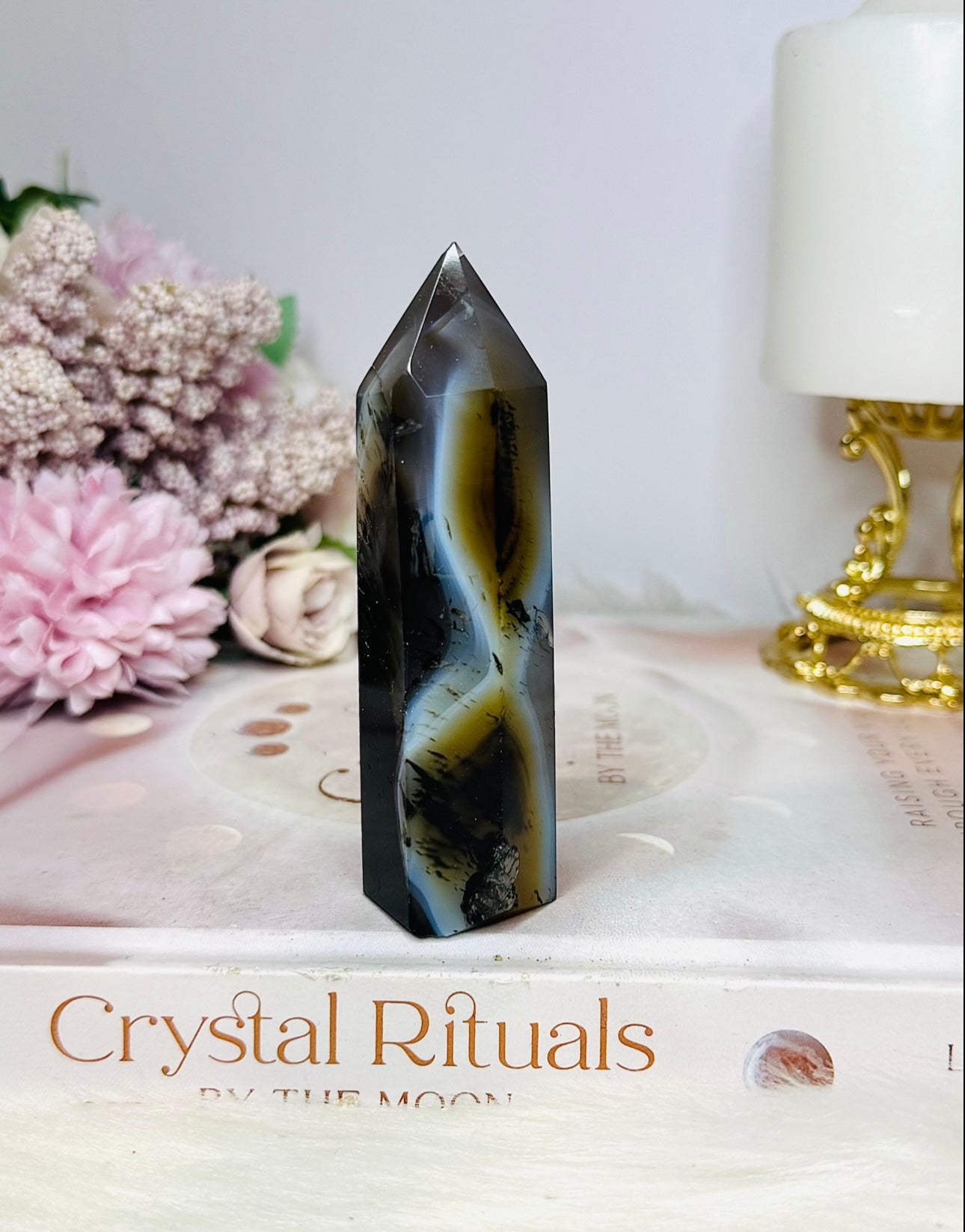Agate Tower with Dentrite Inclusions 10cm