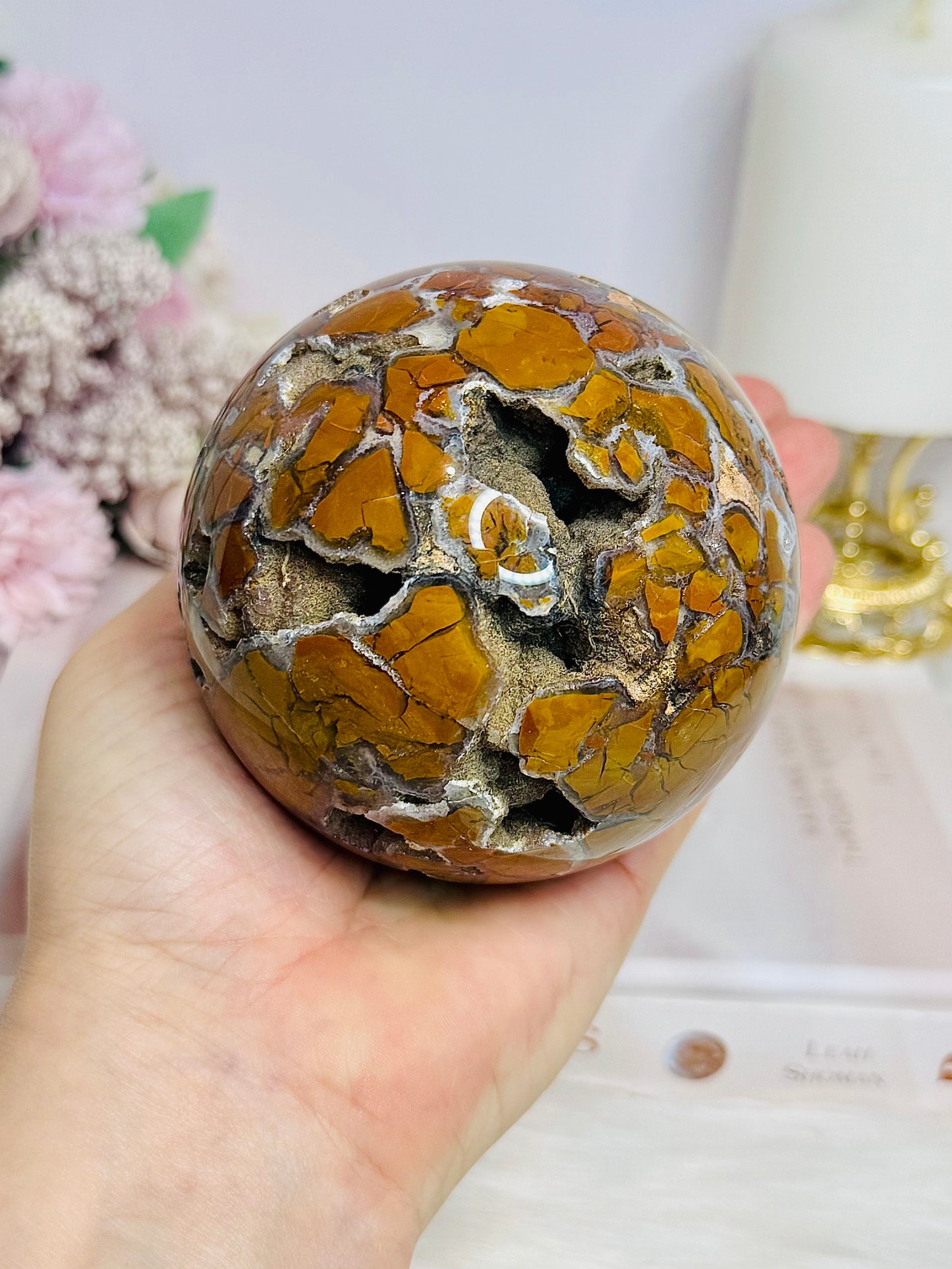 Large Brecciated Jasper Druzy Sphere on Stand 757g