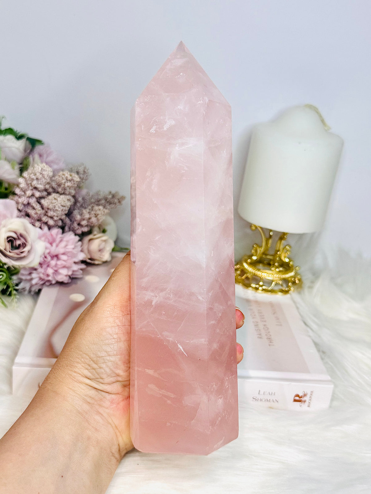Large Chunky Pink Rose Quartz Tower 1.15KG 21.5cm