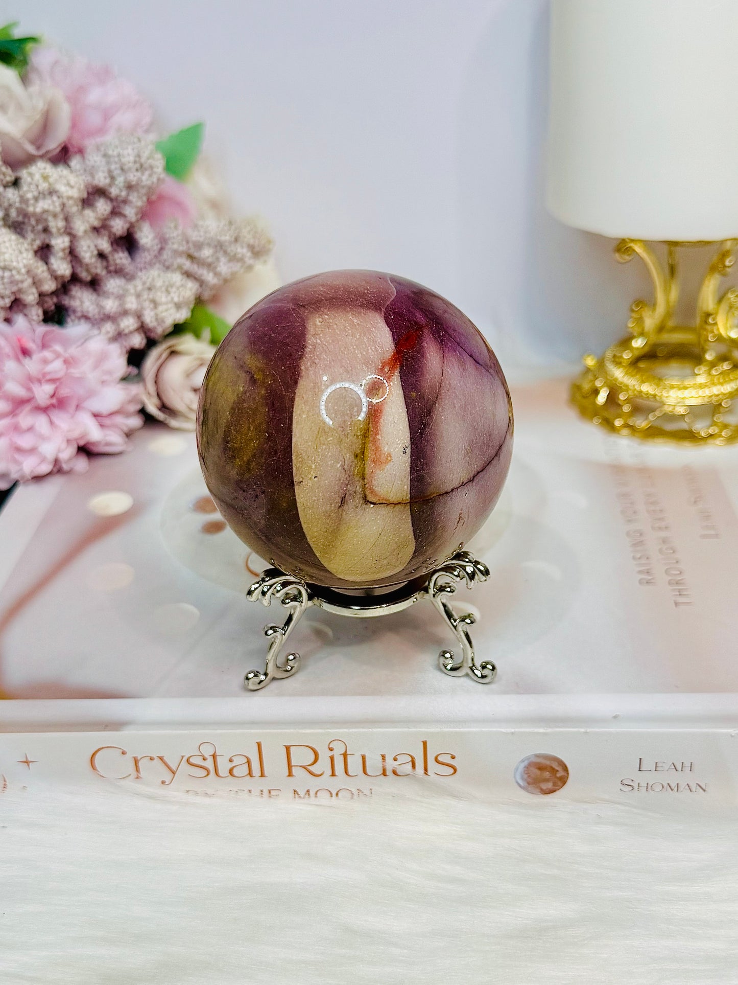 Large Mookaite Jasper Sphere on Stand 347g