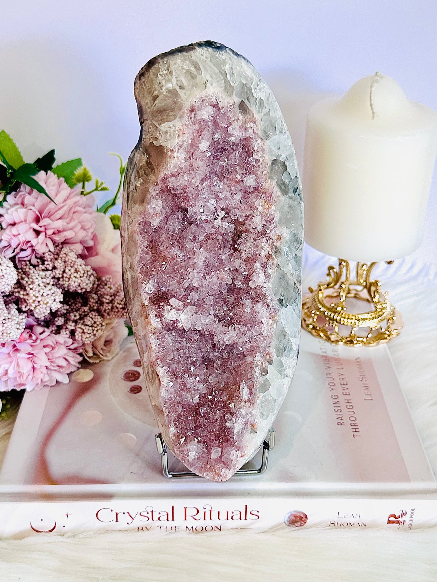 Wow!!! Elegant & Classy Large Shimmering Natural Druzy Amethyst Freeform 21cm 1.2KG On Stand From Brazil