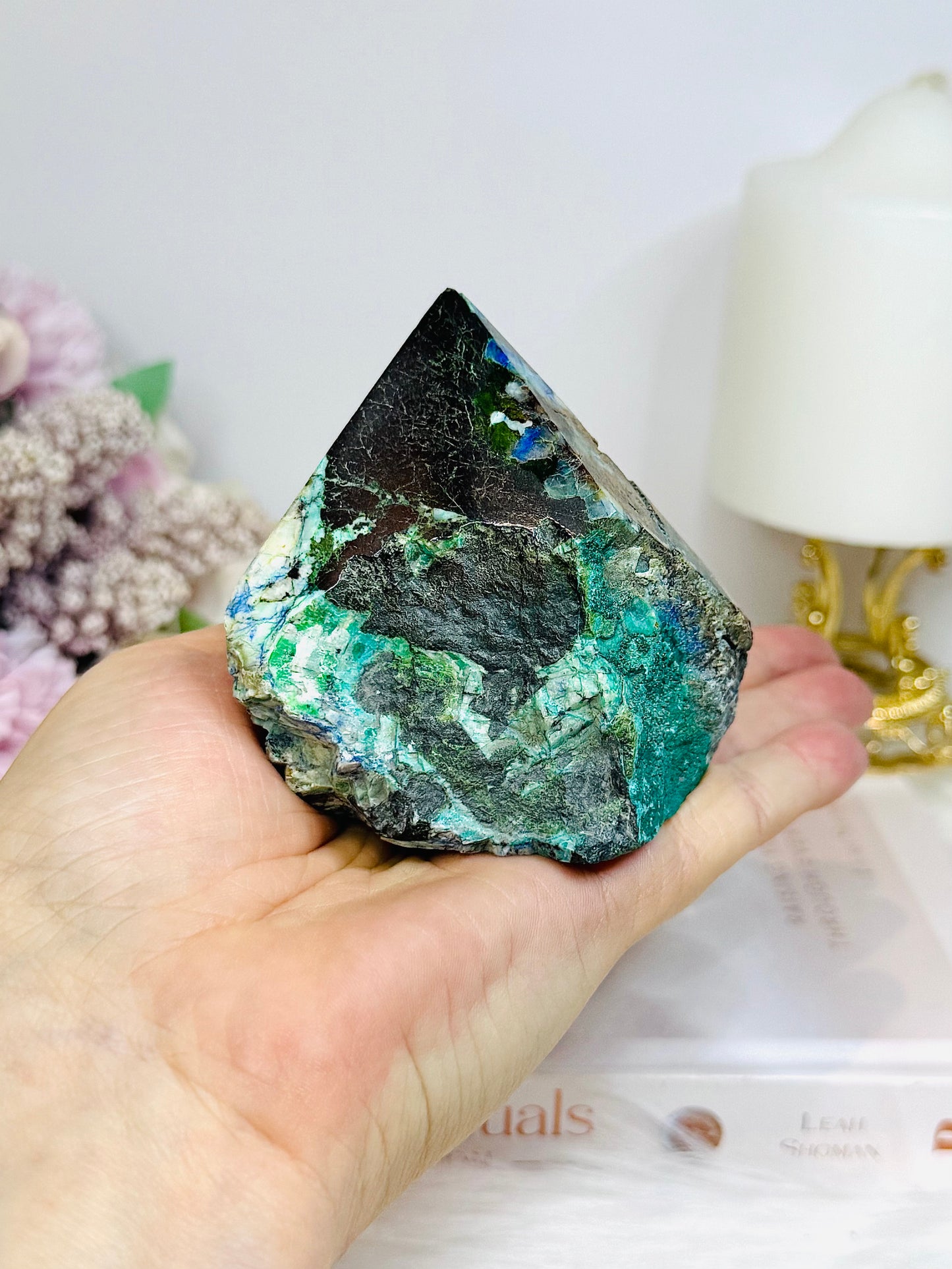 Azurite with Malachite Polished Point 427g