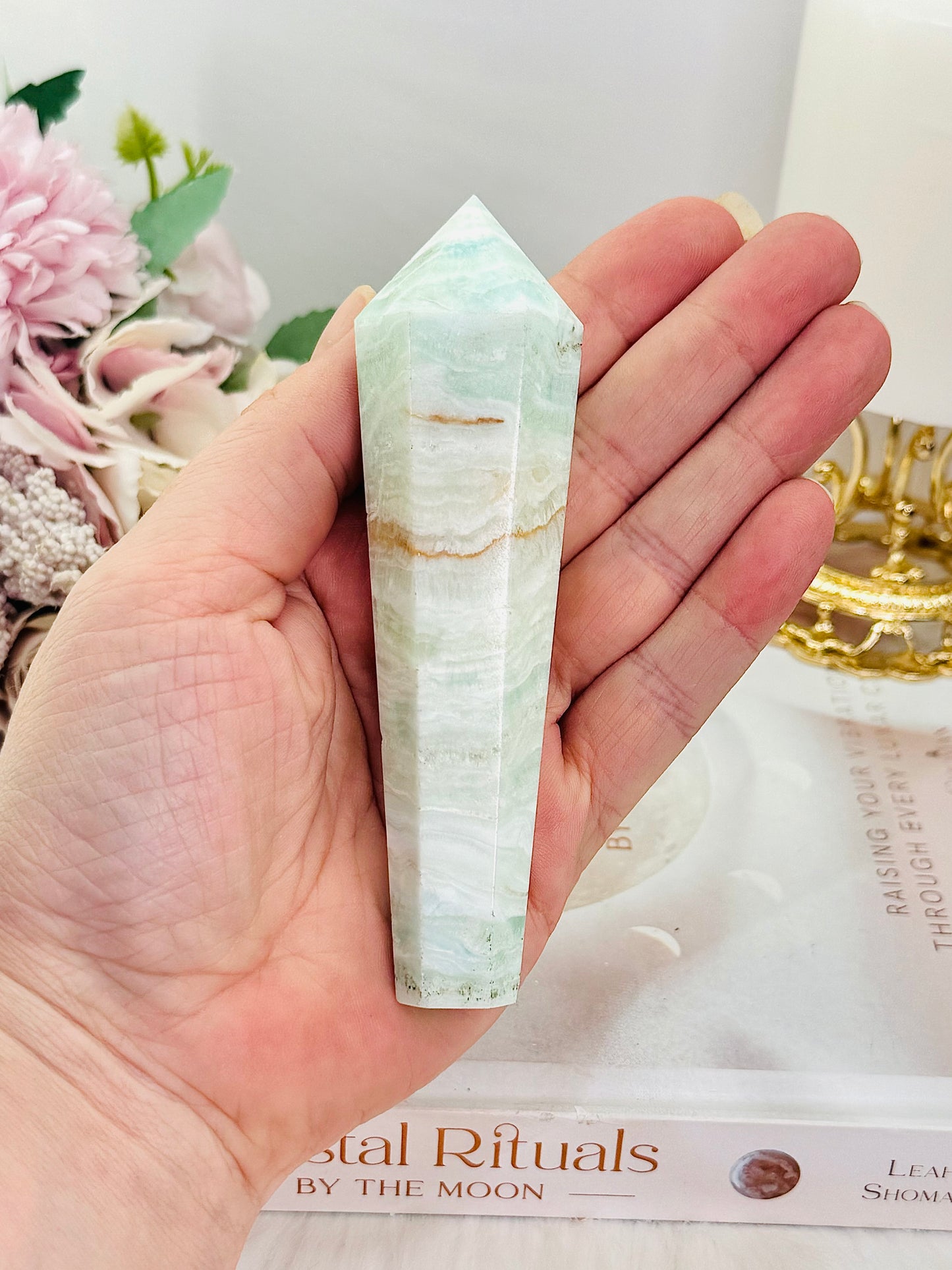 Natural Caribbean Calcite Carved Wand | Tower 11.5cm