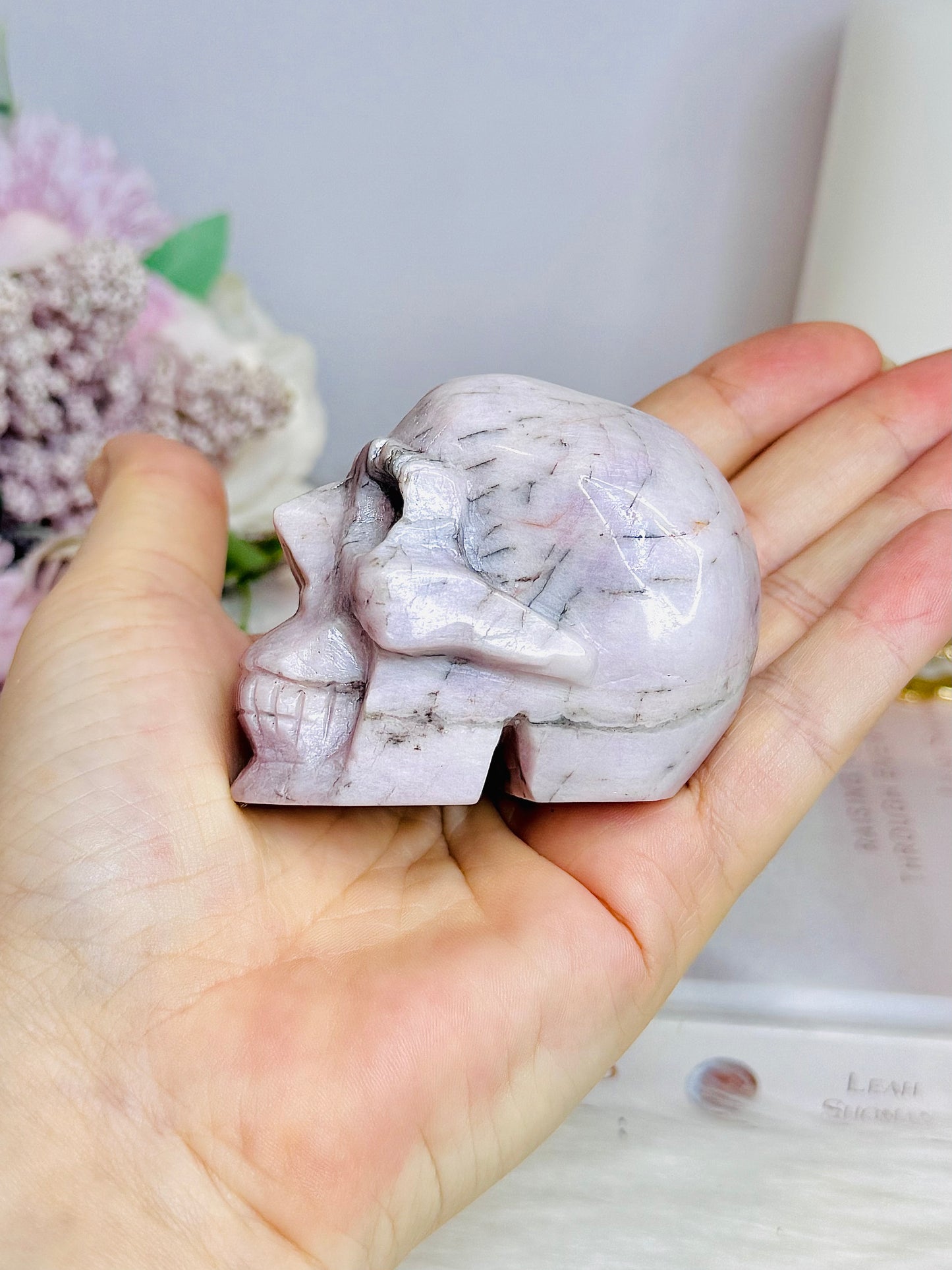 Chunky Kunzite Carved Skull 7cm