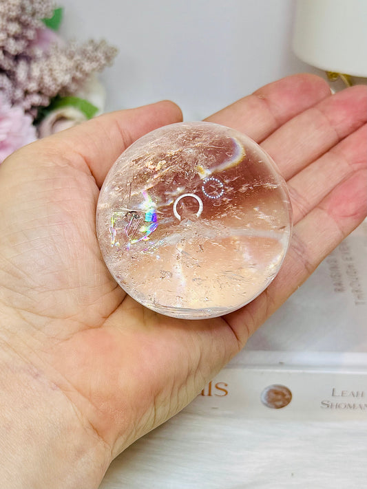 High Grade Clear Quartz Sphere Full of Rainbows 255g