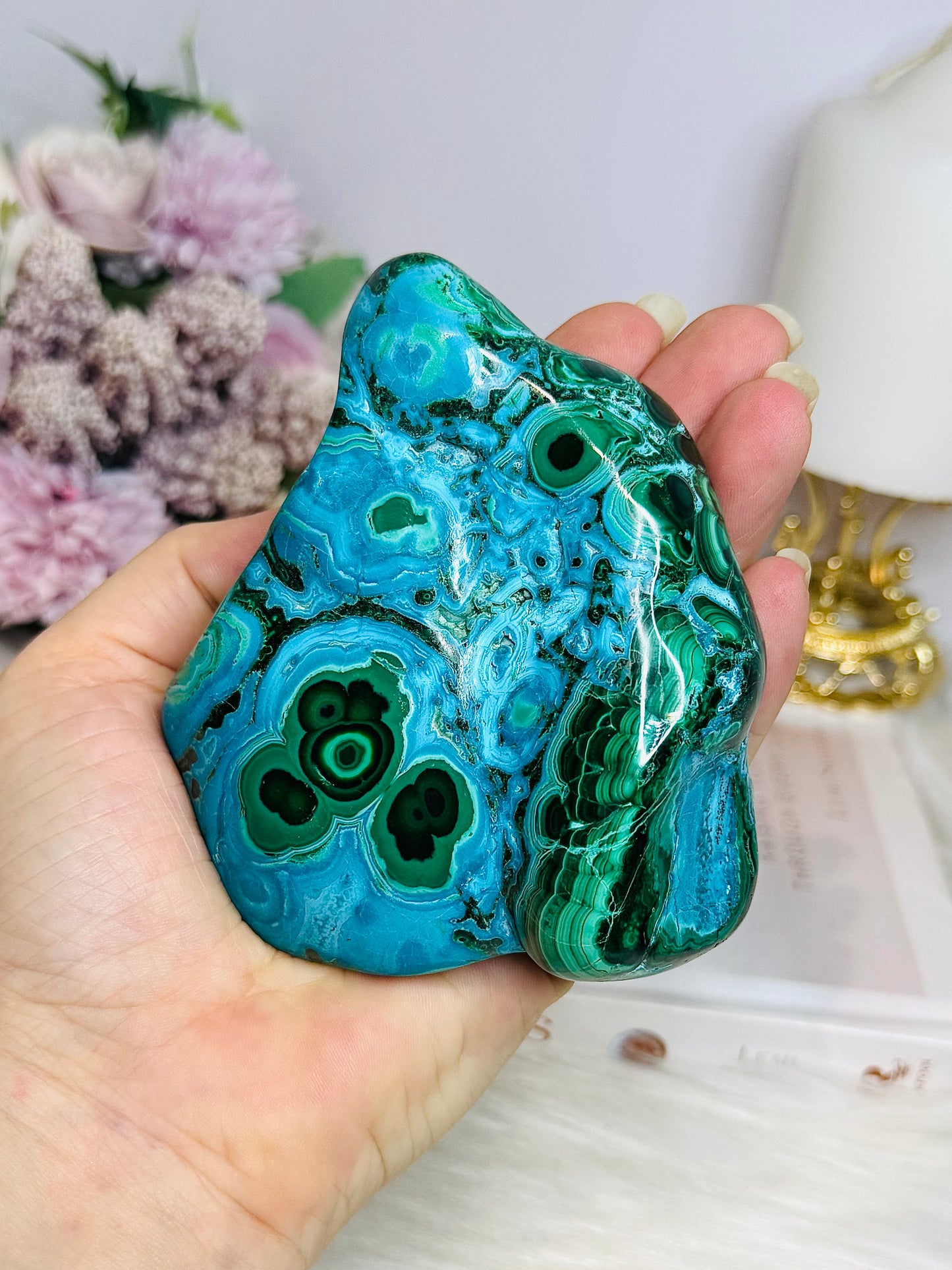 Large Natural Polished Chrysocolla with Malachite Specimen 9cm 518g