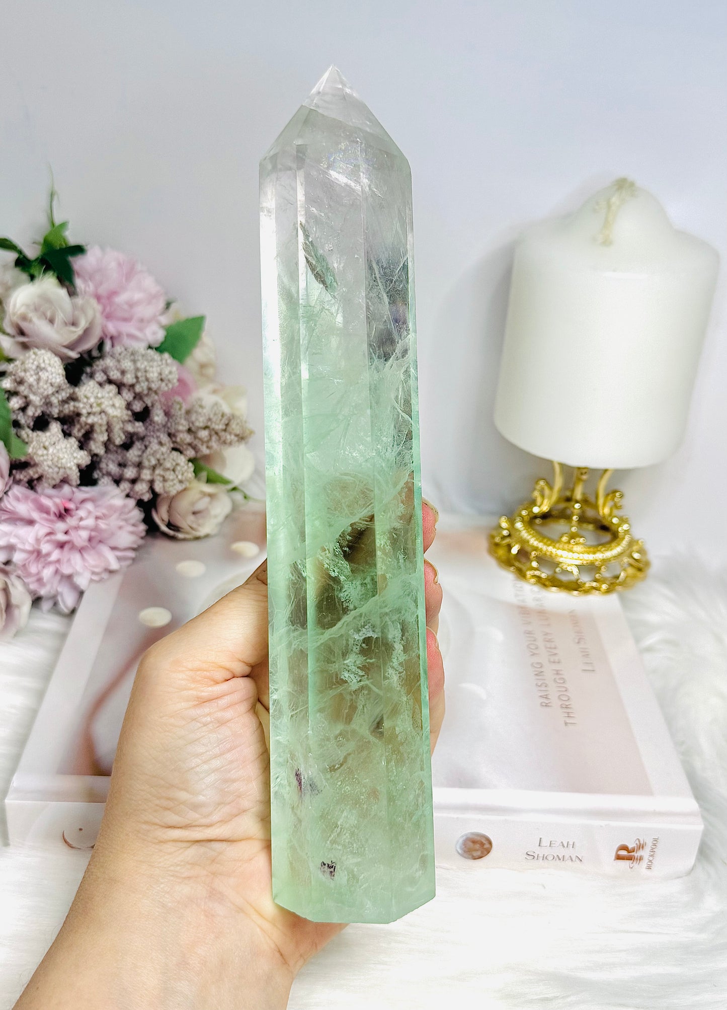 Large Watermelon Fluorite Tower 21.5cm