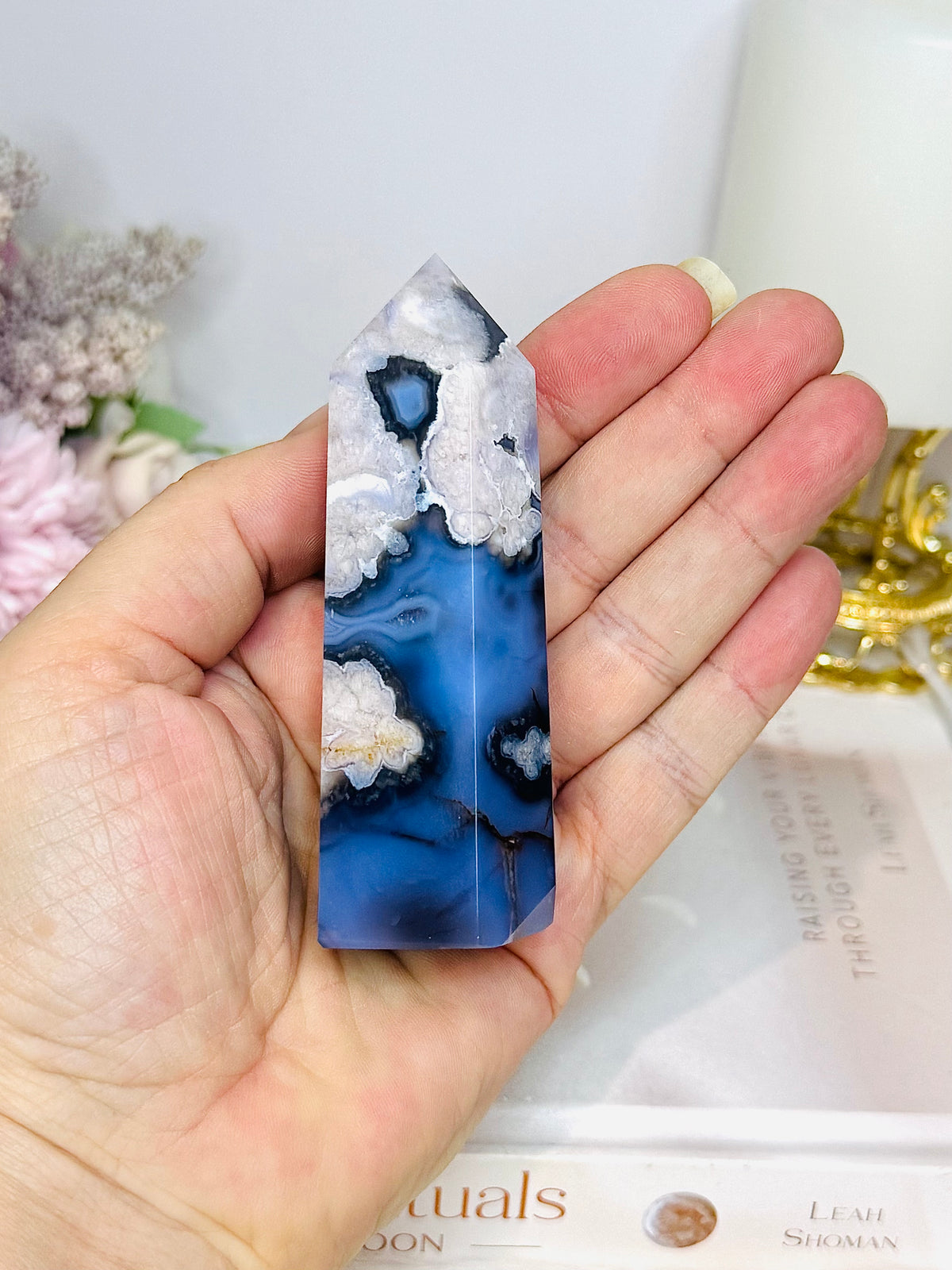 High Grade Blue Flower Agate Druzy Tower 9cm