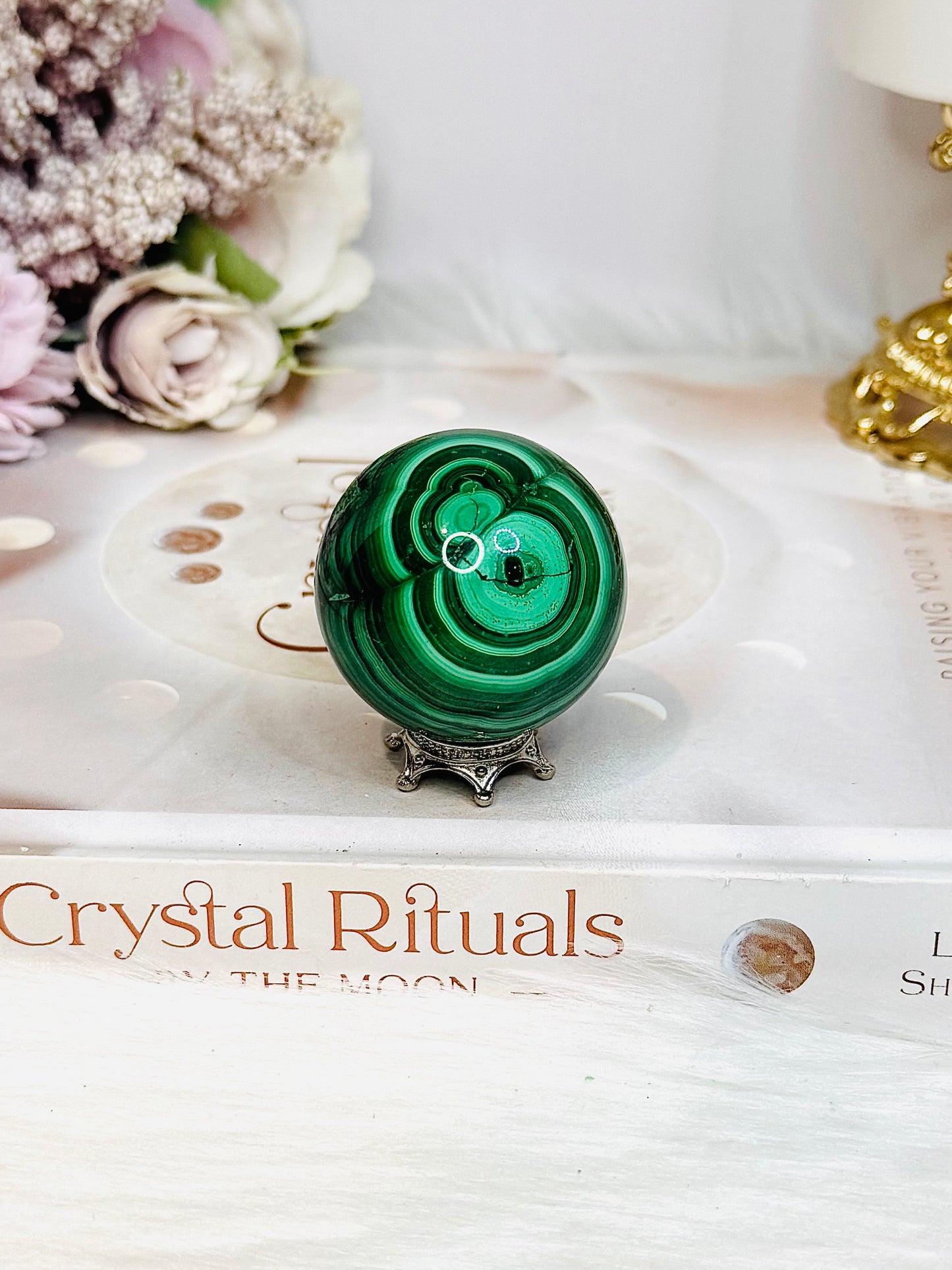Natural Malachite Sphere on Stand 125g