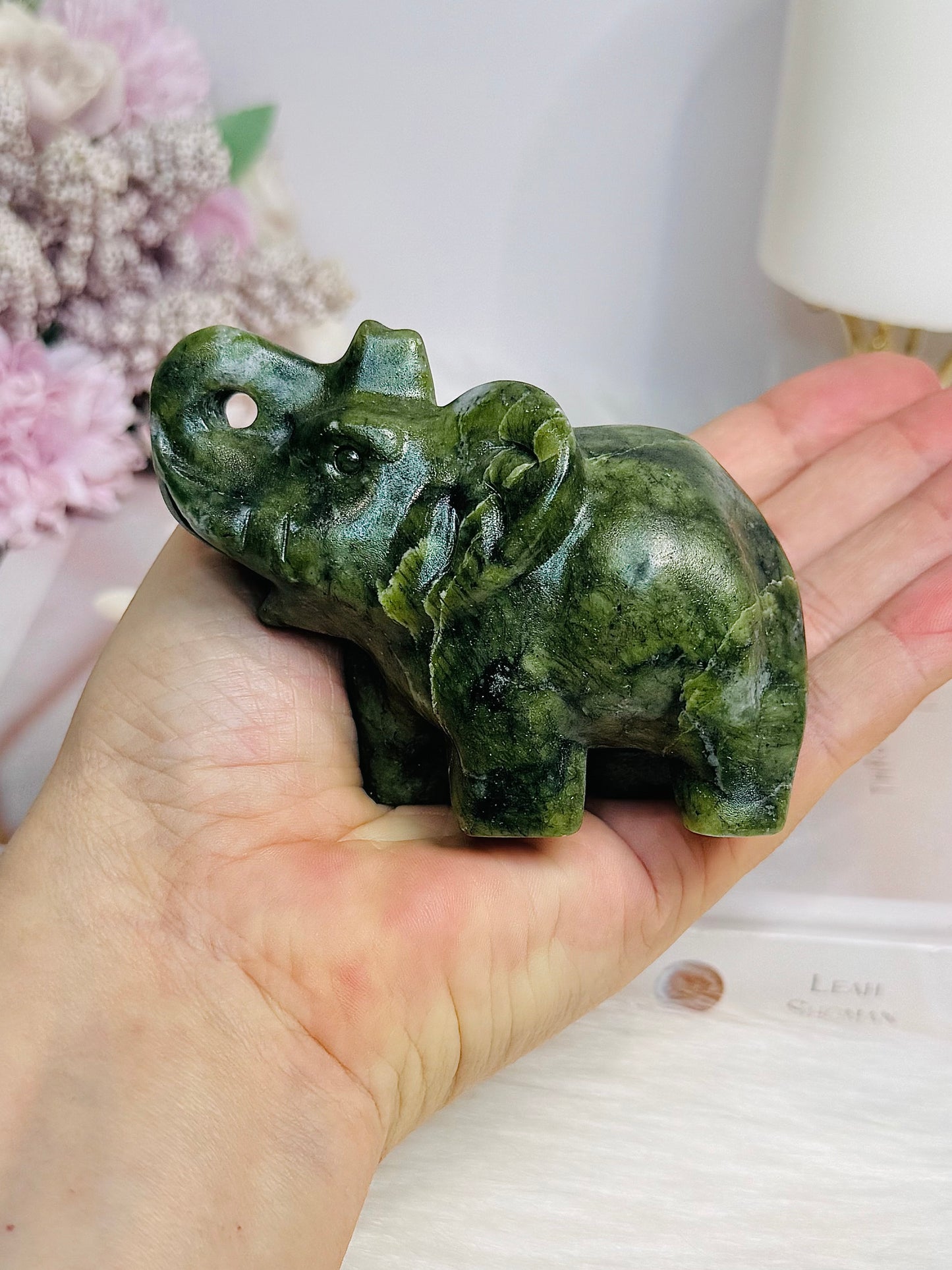 Green Jade Carved Elephant 8.5cm