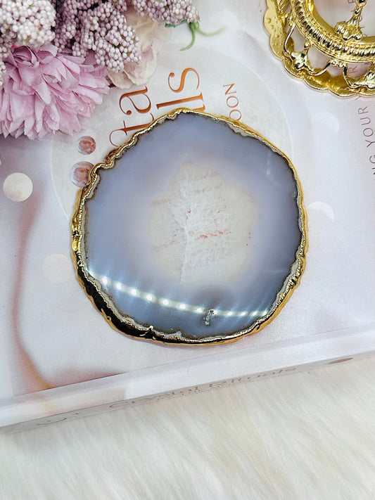 Gorgeous 10cm Gold Plated Druzy Agate Coaster | Slab From Brazil