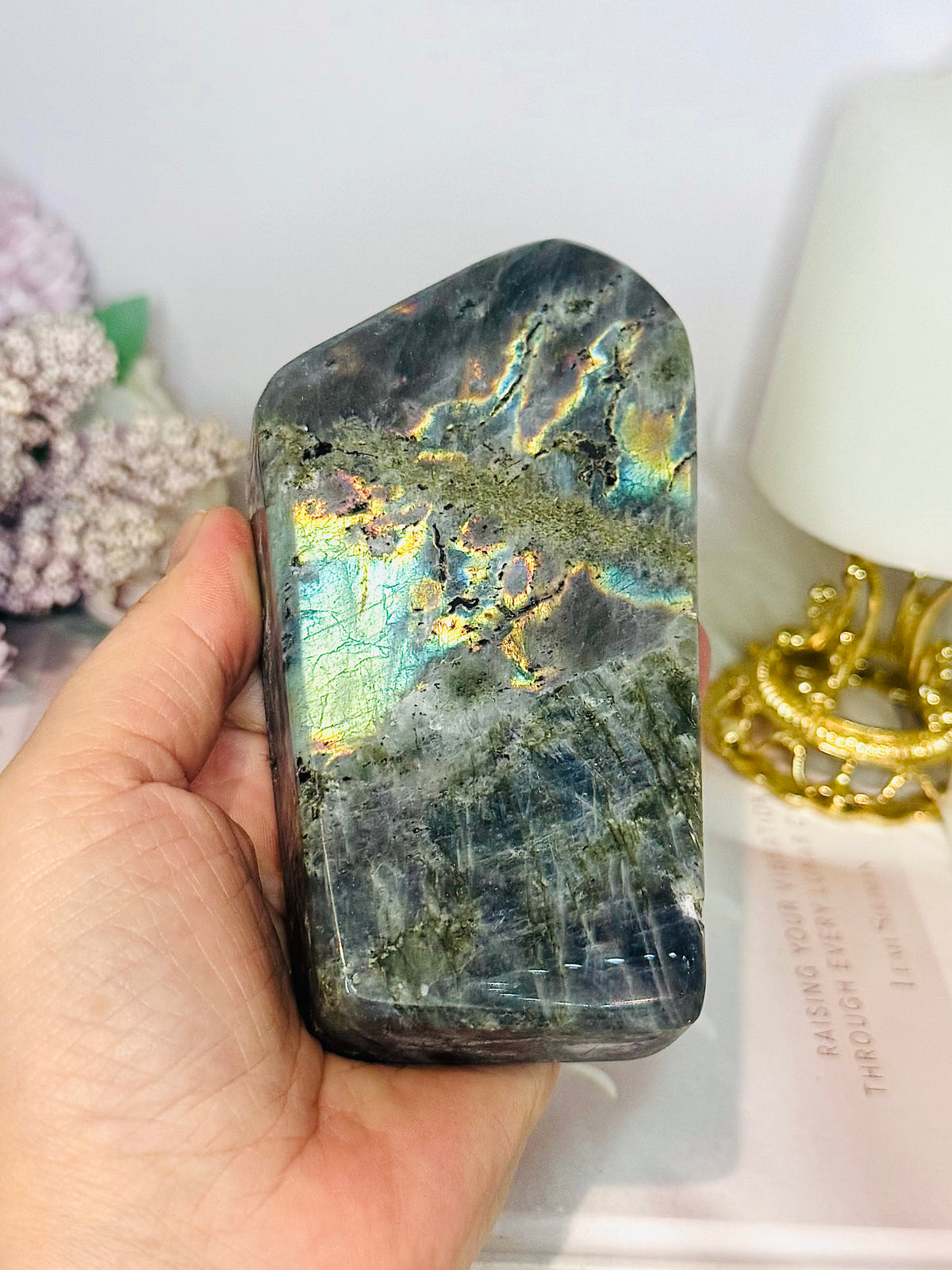 Labradorite Large Freeform 12.5cm 454g (this piece has been damaged in transit has dents on it) Reduced
