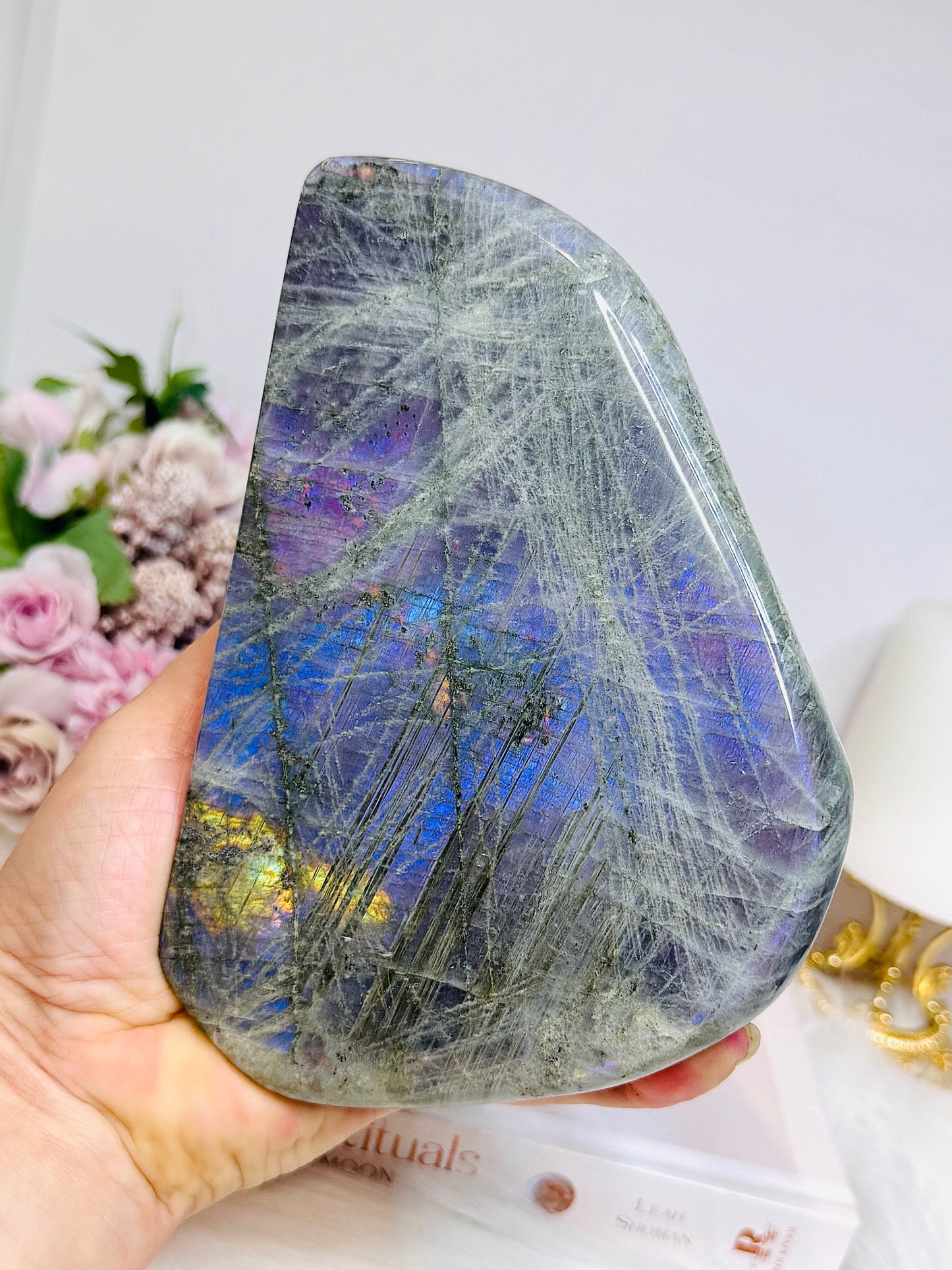 Large Natural Polished Labradorite Freeform 1.29KG 15.5cm (Flash is all purple not blue)