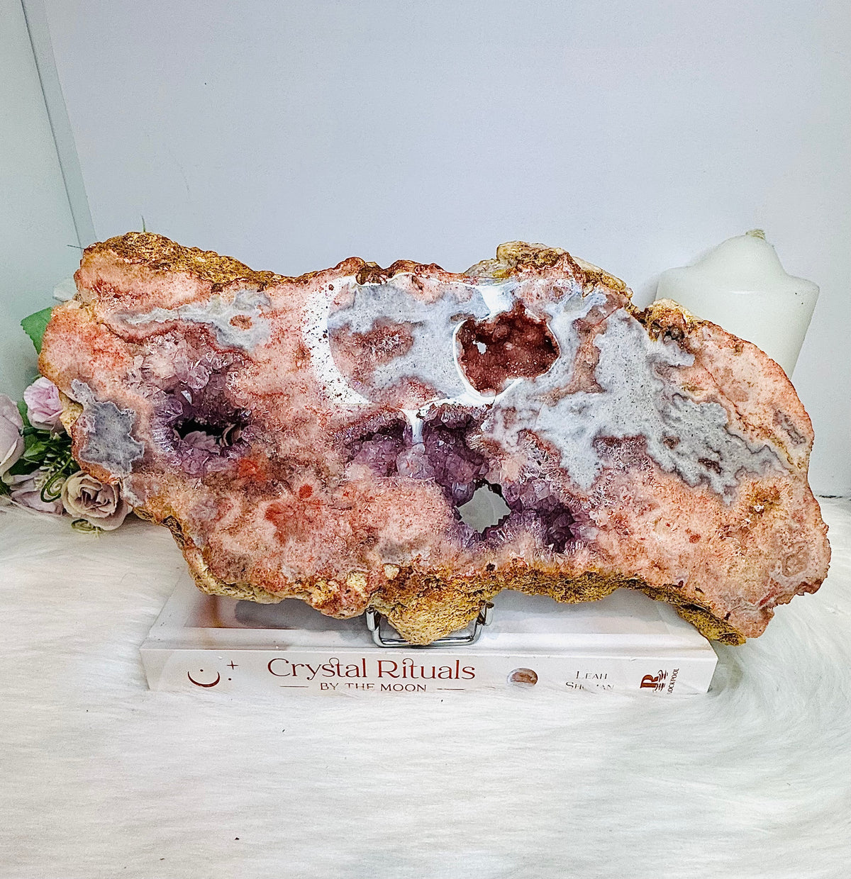 High Grade Pink Amethyst Druzy Slab on Stand 1.2KG 27.5cm