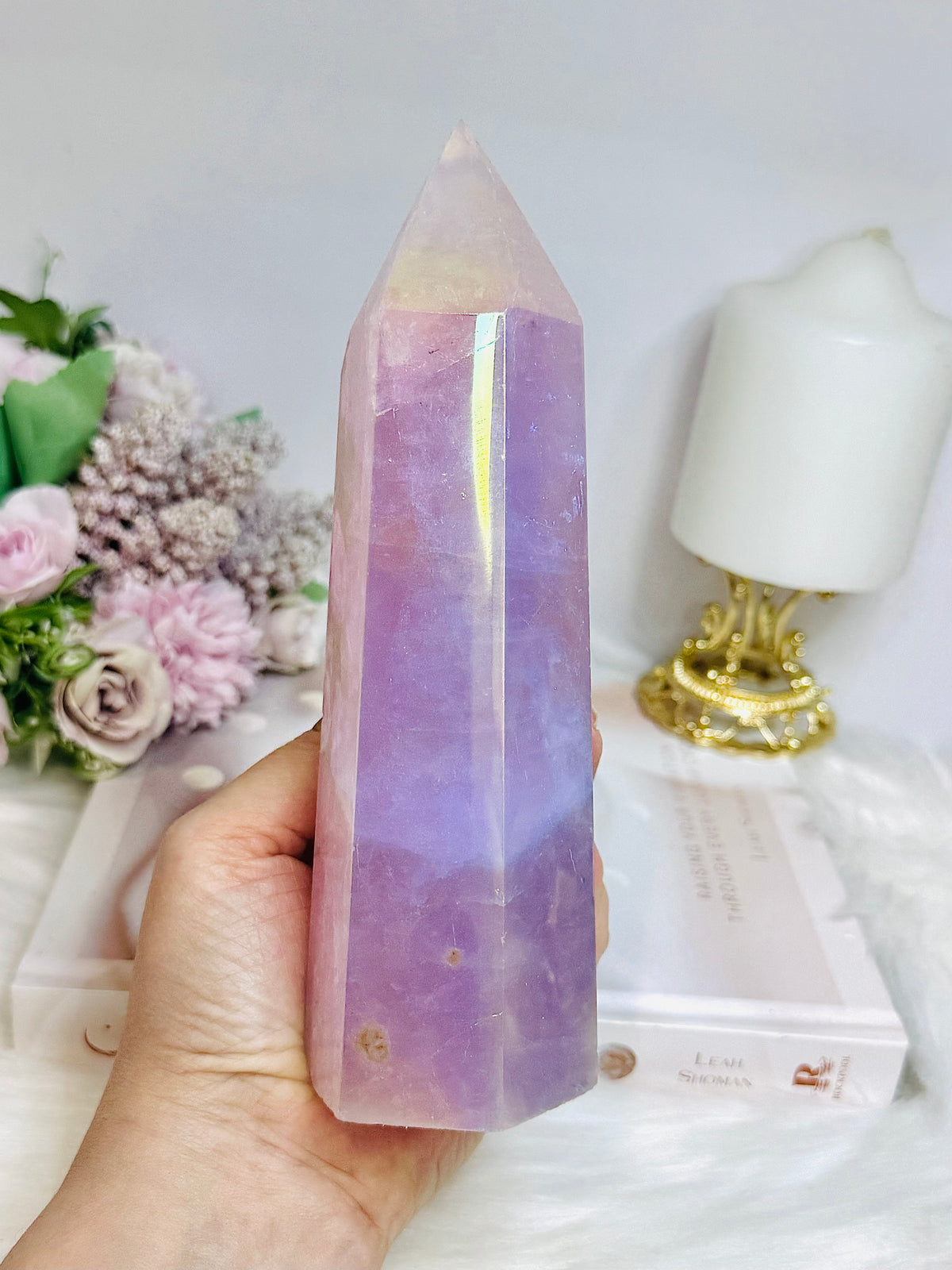 Large Angel Aura Rose Quartz Tower 18.5cm 808g