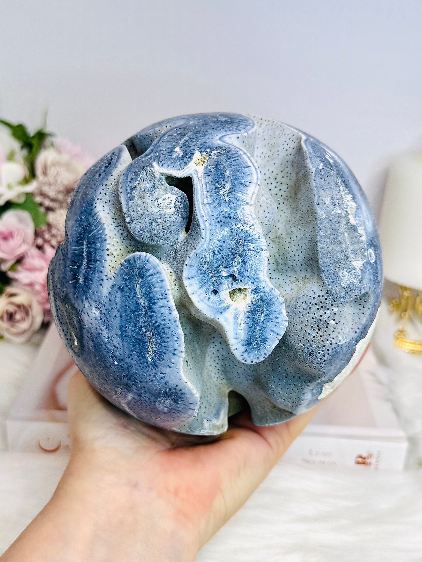 Huge Rare Natural Blue Coral Fossil Sphere 2.16KG