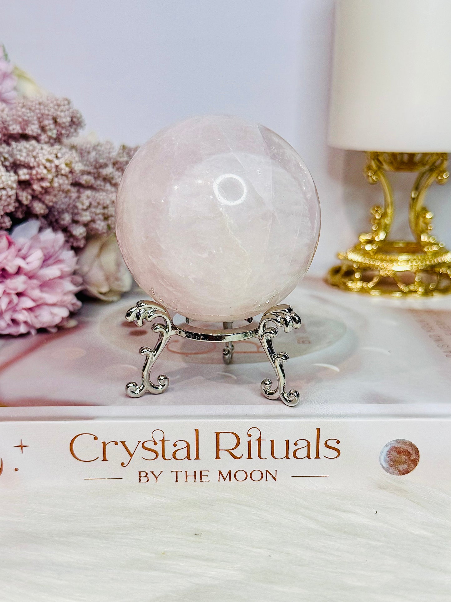 Natural Rose Quartz Sphere On Stand 302grams